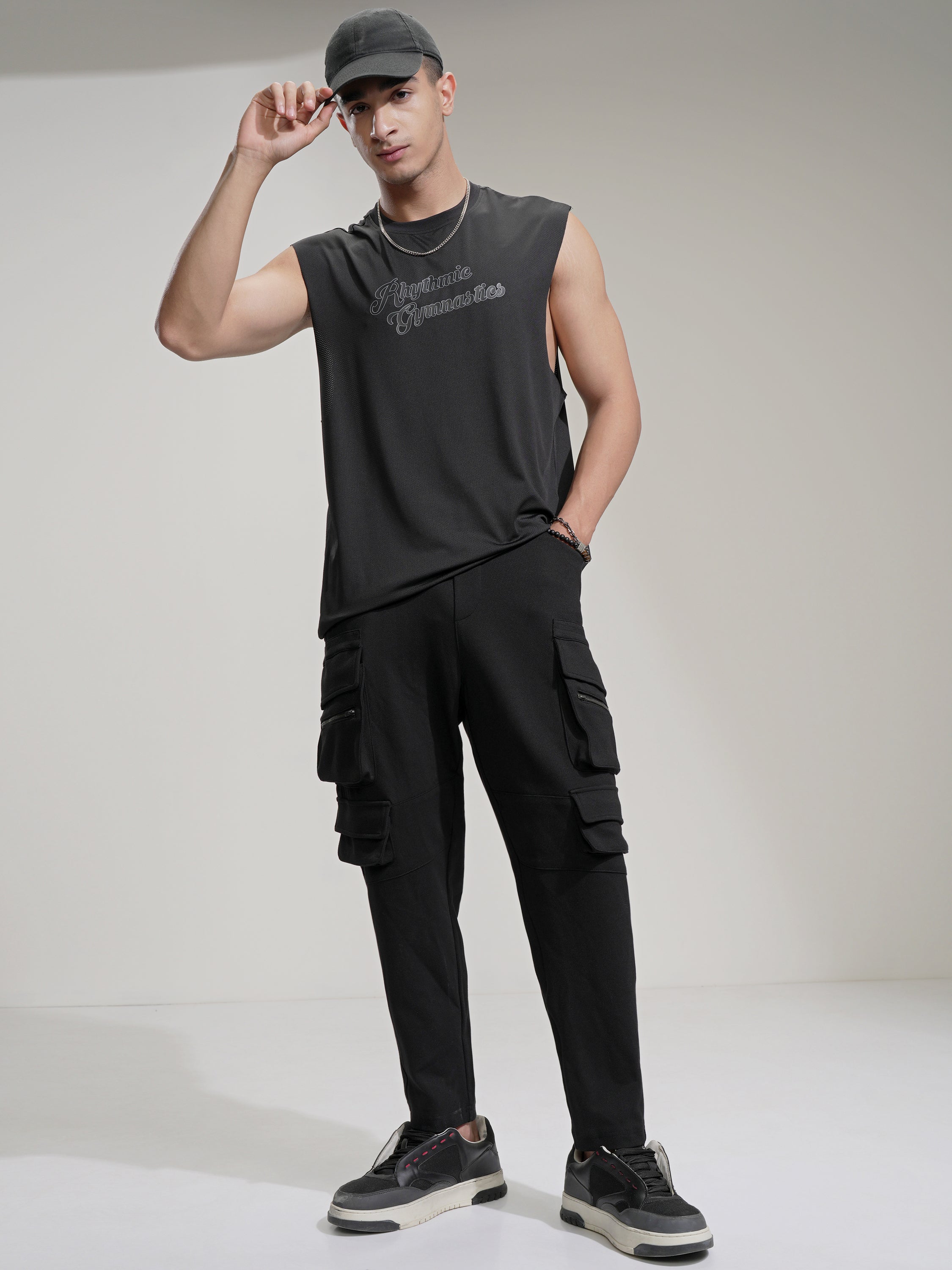 Highlander Men Black Slim Fit Solid Cargos - Black - Image 2