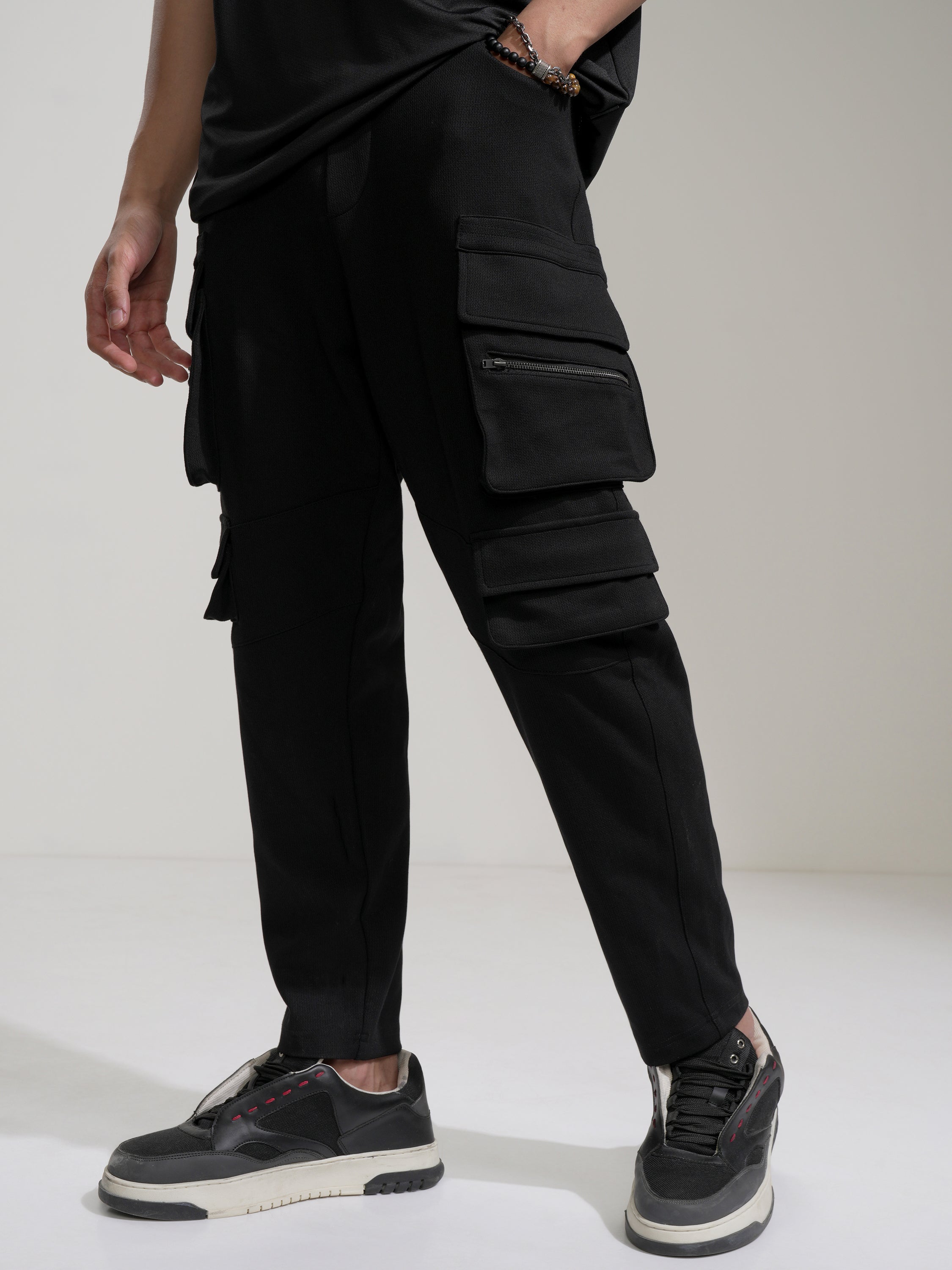 Highlander Men Black Slim Fit Solid Cargos - Black - Image 4