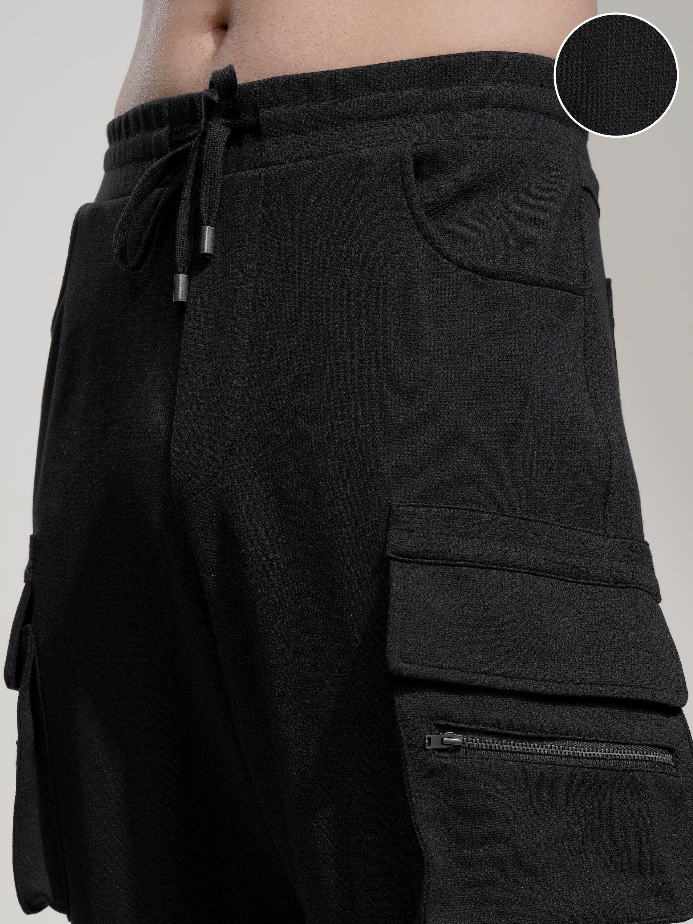 Highlander Men Black Slim Fit Solid Cargos - Black - Image 5
