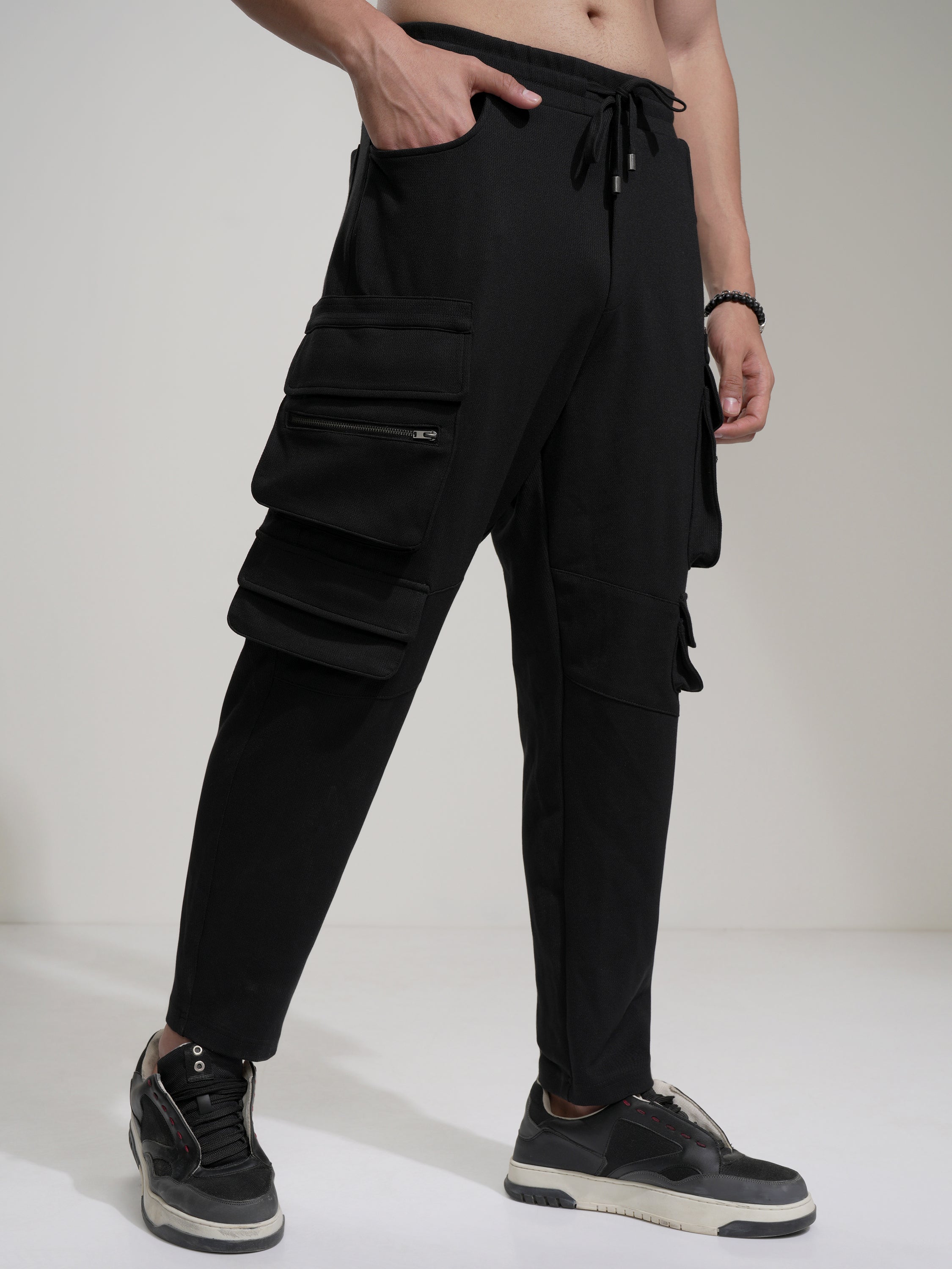 Highlander Men Black Slim Fit Solid Cargos - Black - Image 6