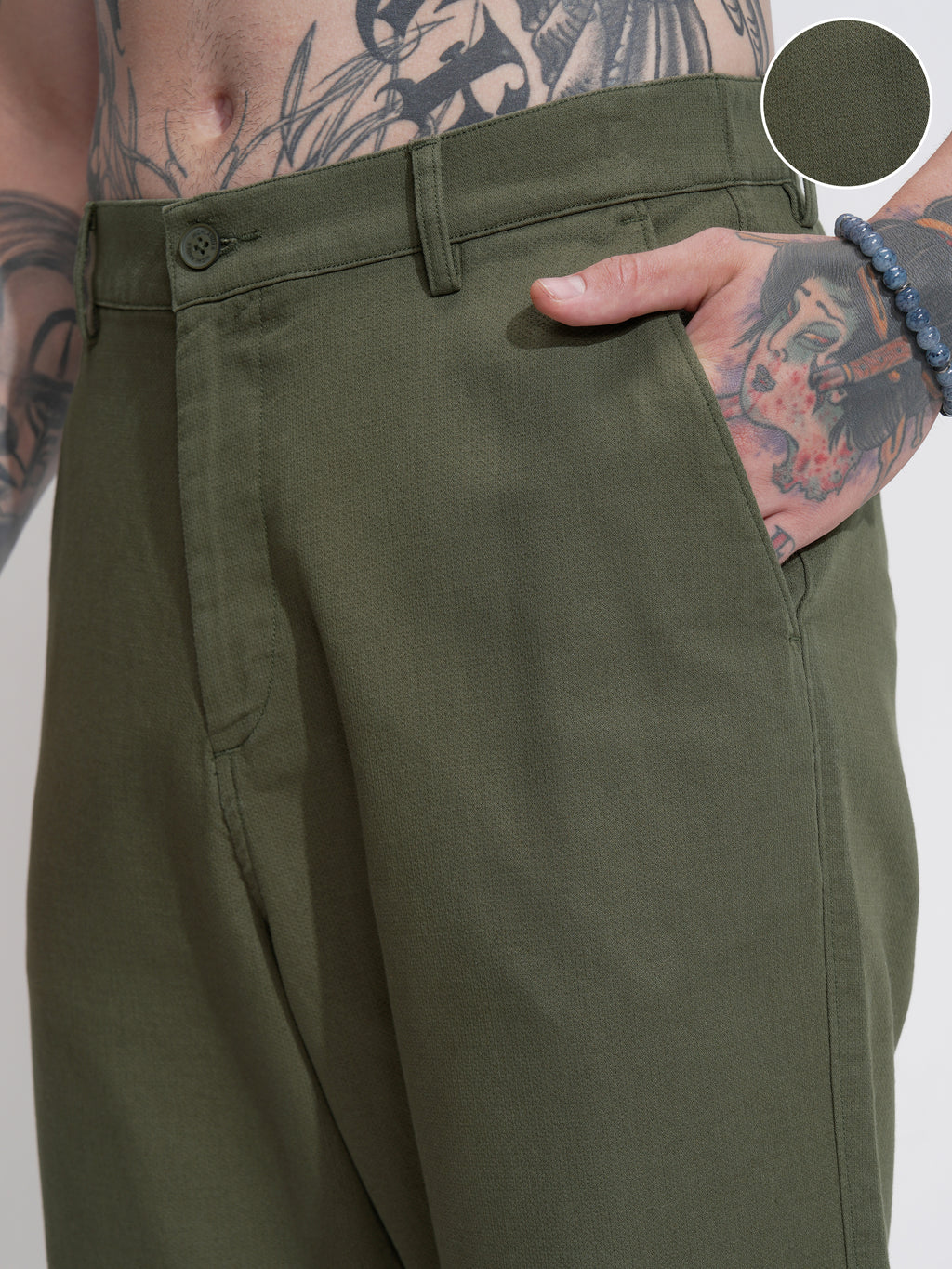 Highlander Men Olive Straight Fit Solid Casual Trouser - Olive - Image 5