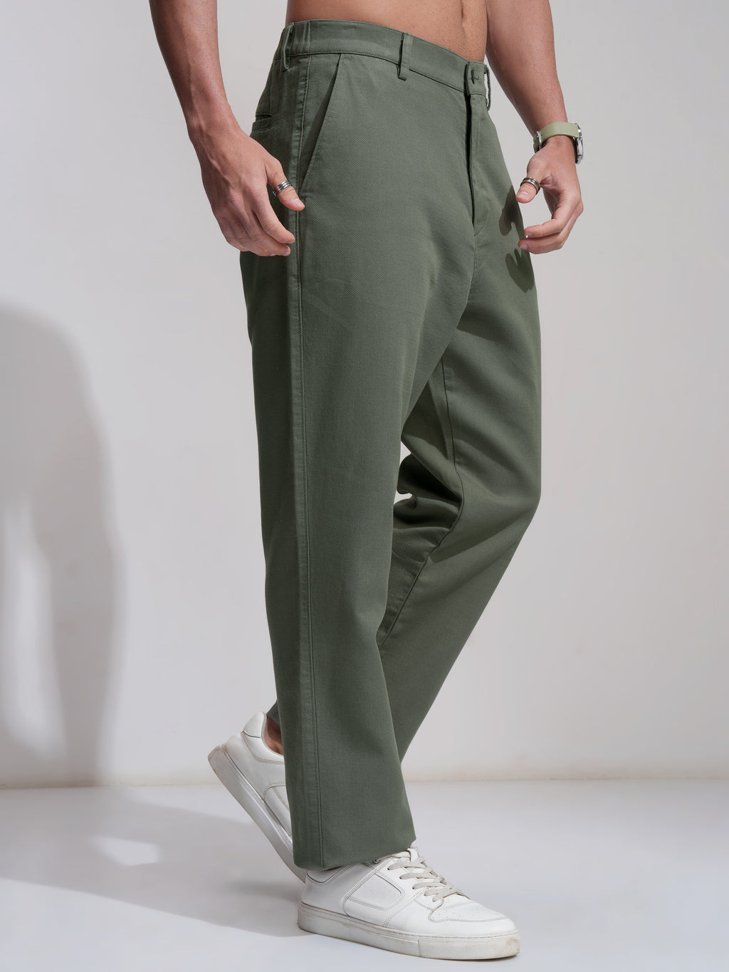 Highlander Men Olive Straight Fit Solid Casual Trouser - Olive - Image 6