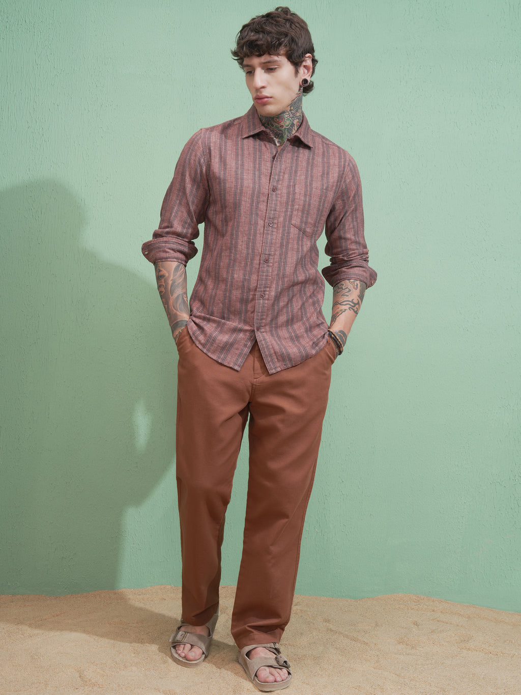 Highlander Men Rust Straight Fit Solid Casual Trouser - Rust - Image 2