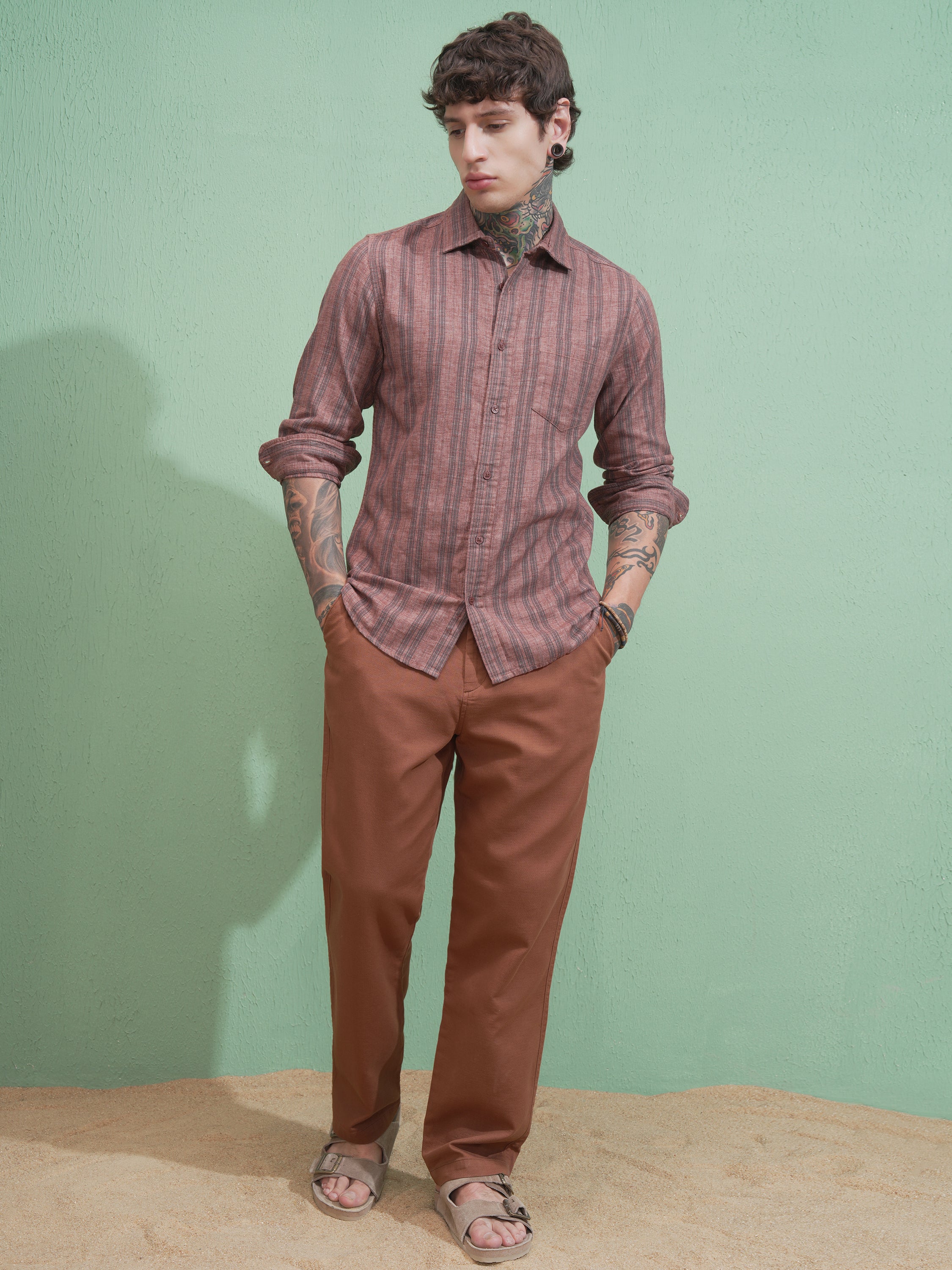 Highlander Men Rust Straight Fit Solid Casual Trouser - Rust - Image 2