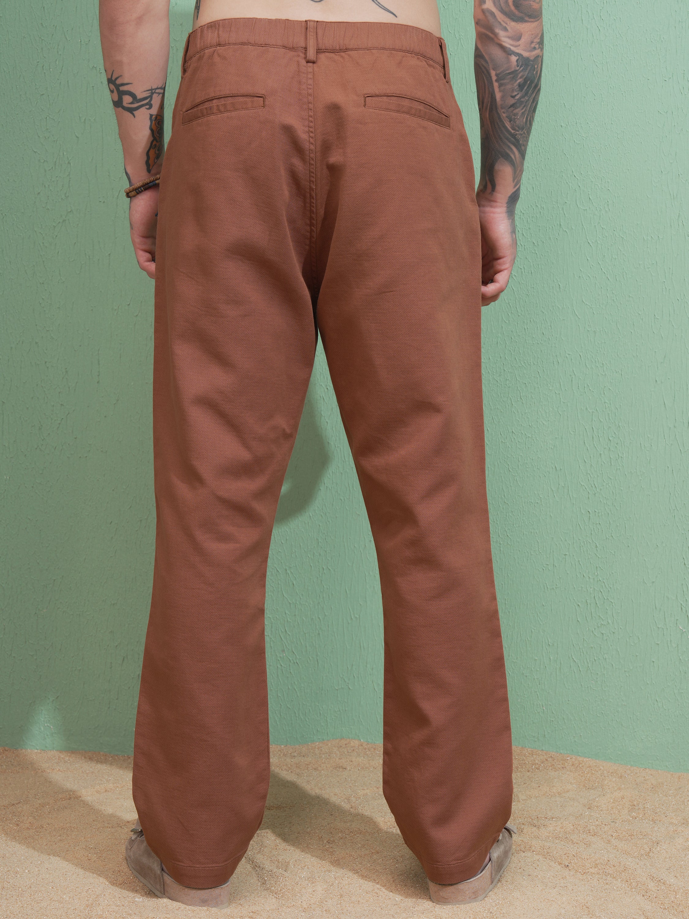 Highlander Men Rust Straight Fit Solid Casual Trouser - Rust - Image 3