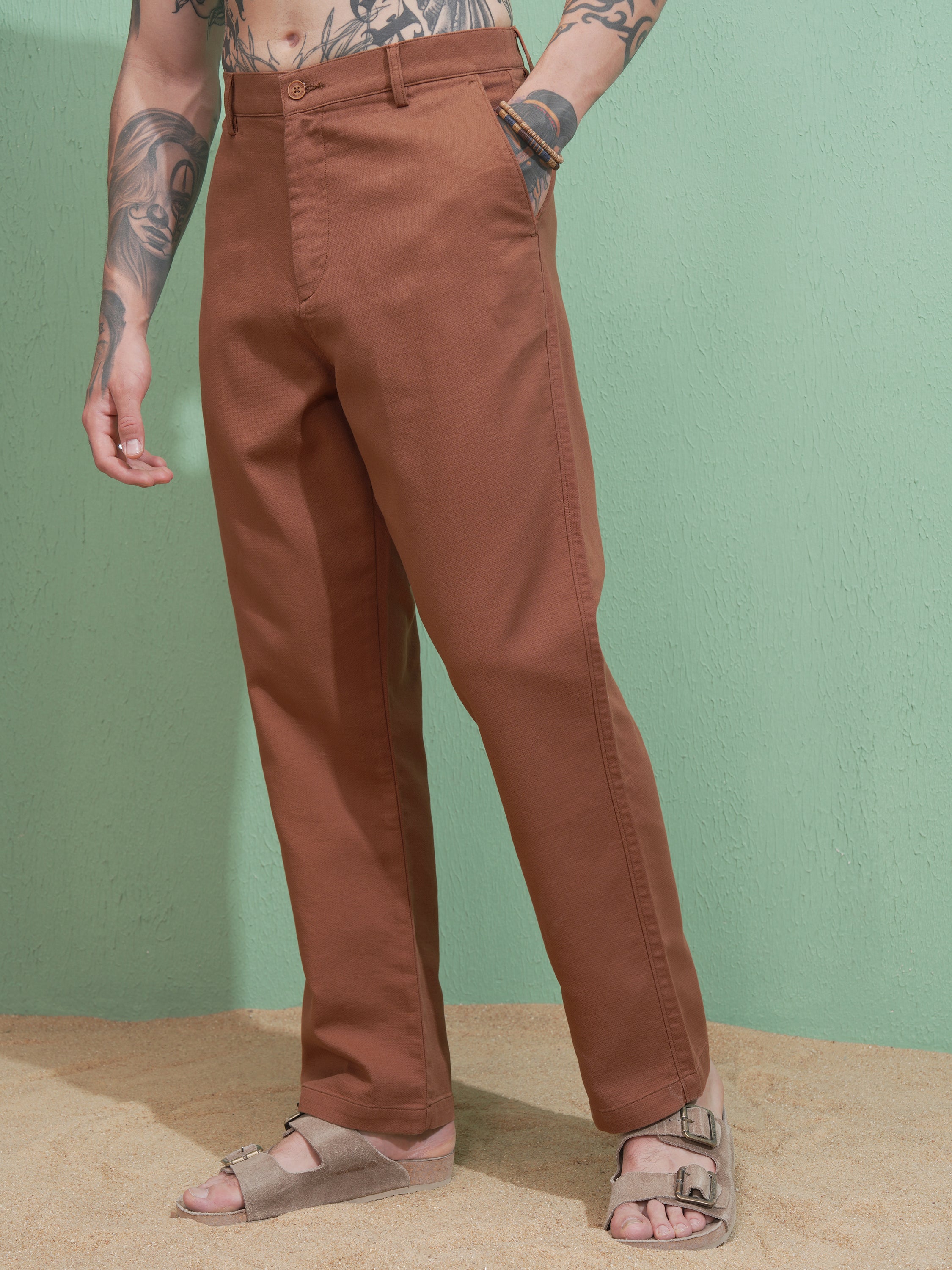 Highlander Men Rust Straight Fit Solid Casual Trouser - Rust - Image 4