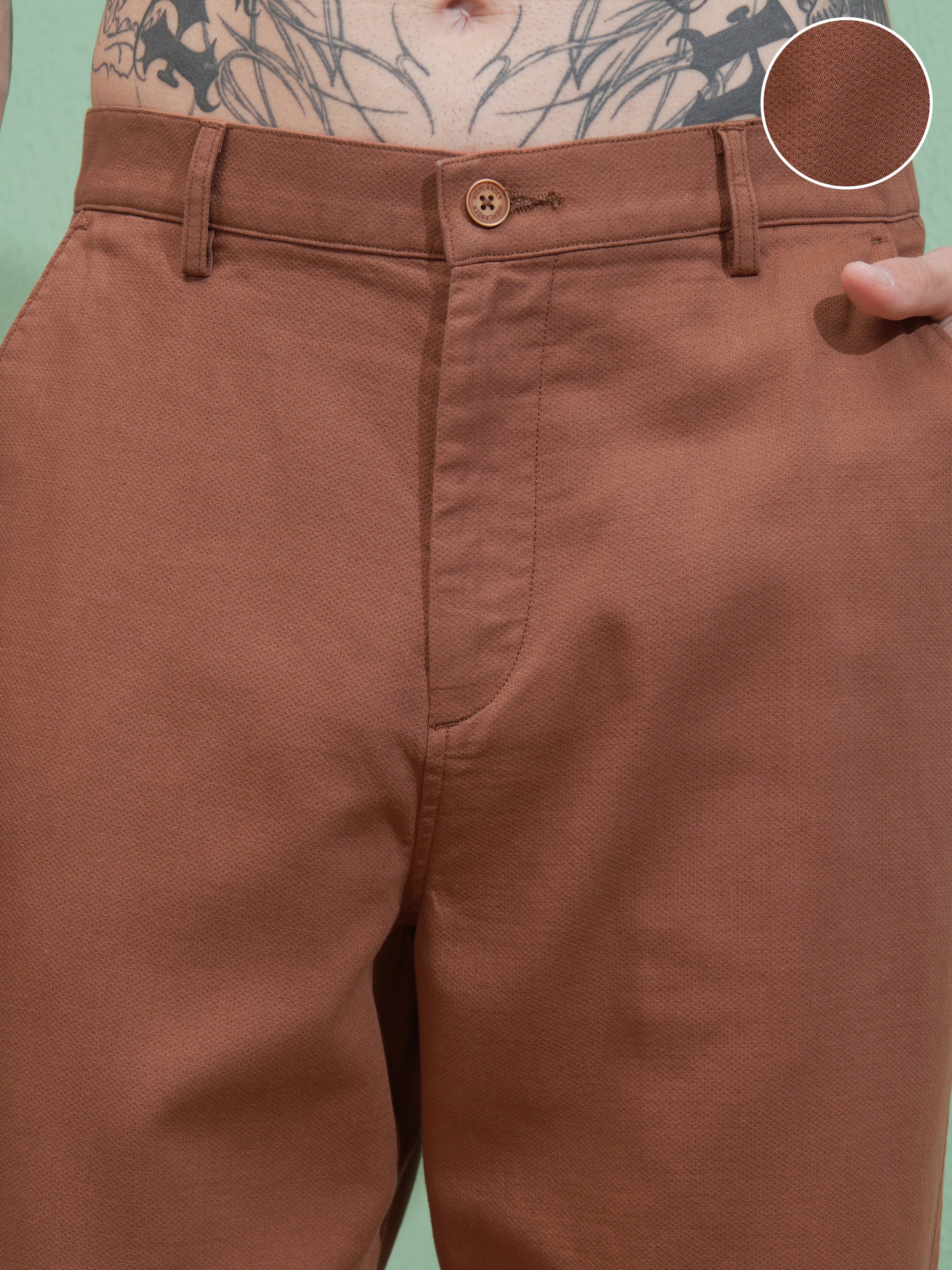 Highlander Men Rust Straight Fit Solid Casual Trouser - Rust - Image 5