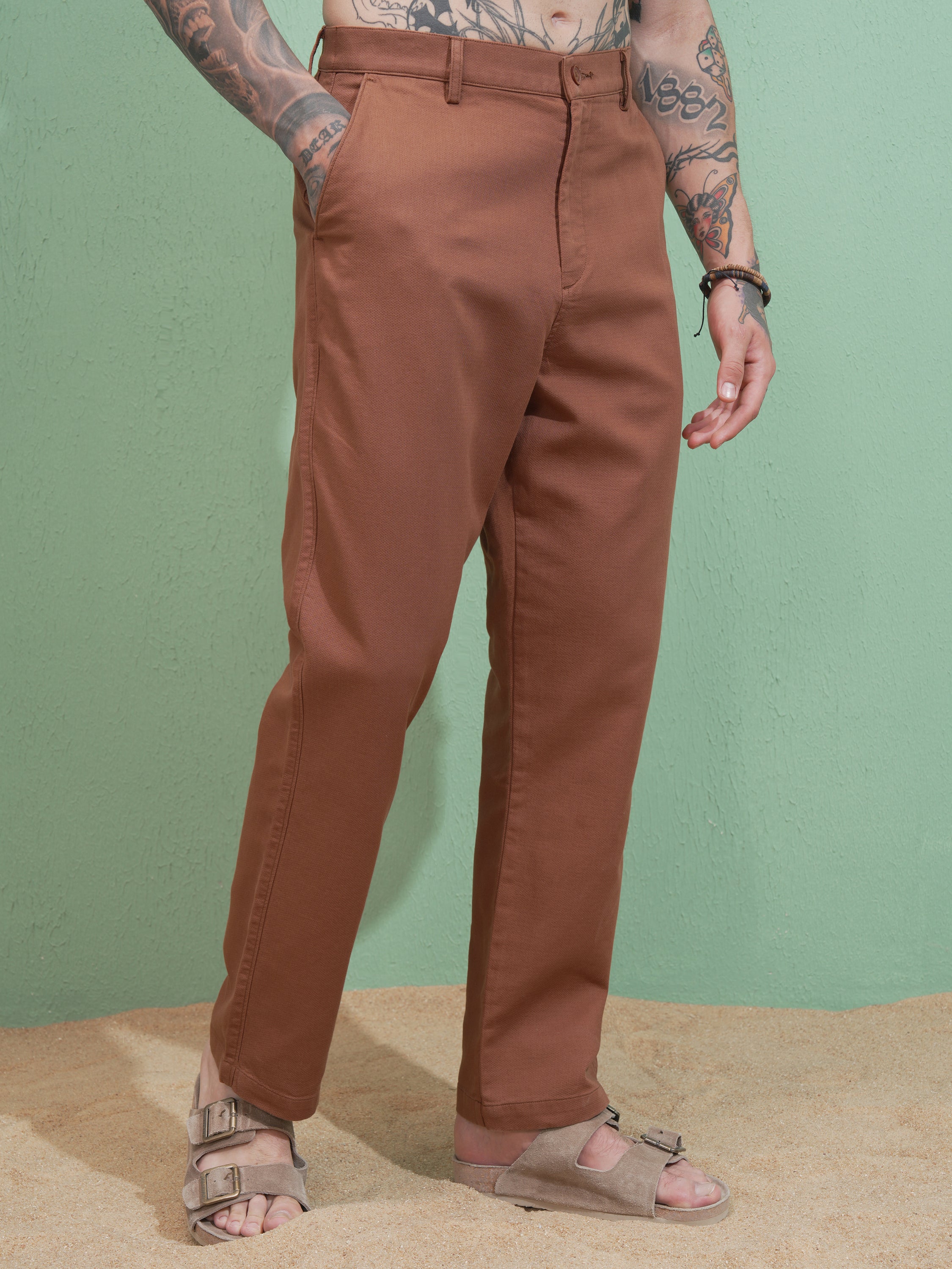 Highlander Men Rust Straight Fit Solid Casual Trouser - Rust - Image 6