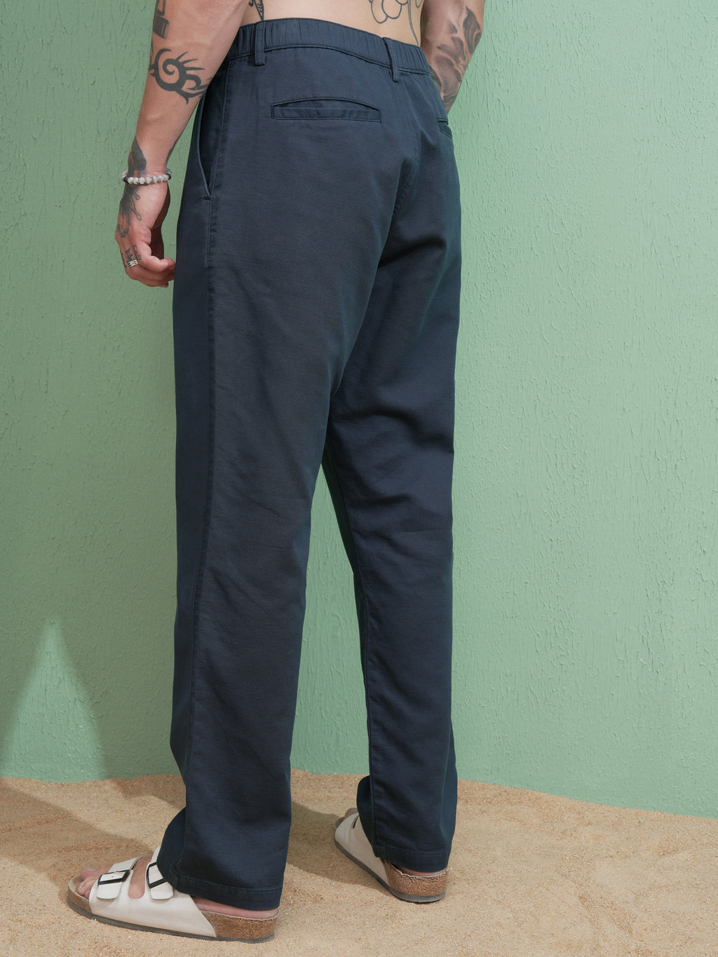 Highlander Men Blue Straight Fit Solid Casual Trouser - Blue - Image 3