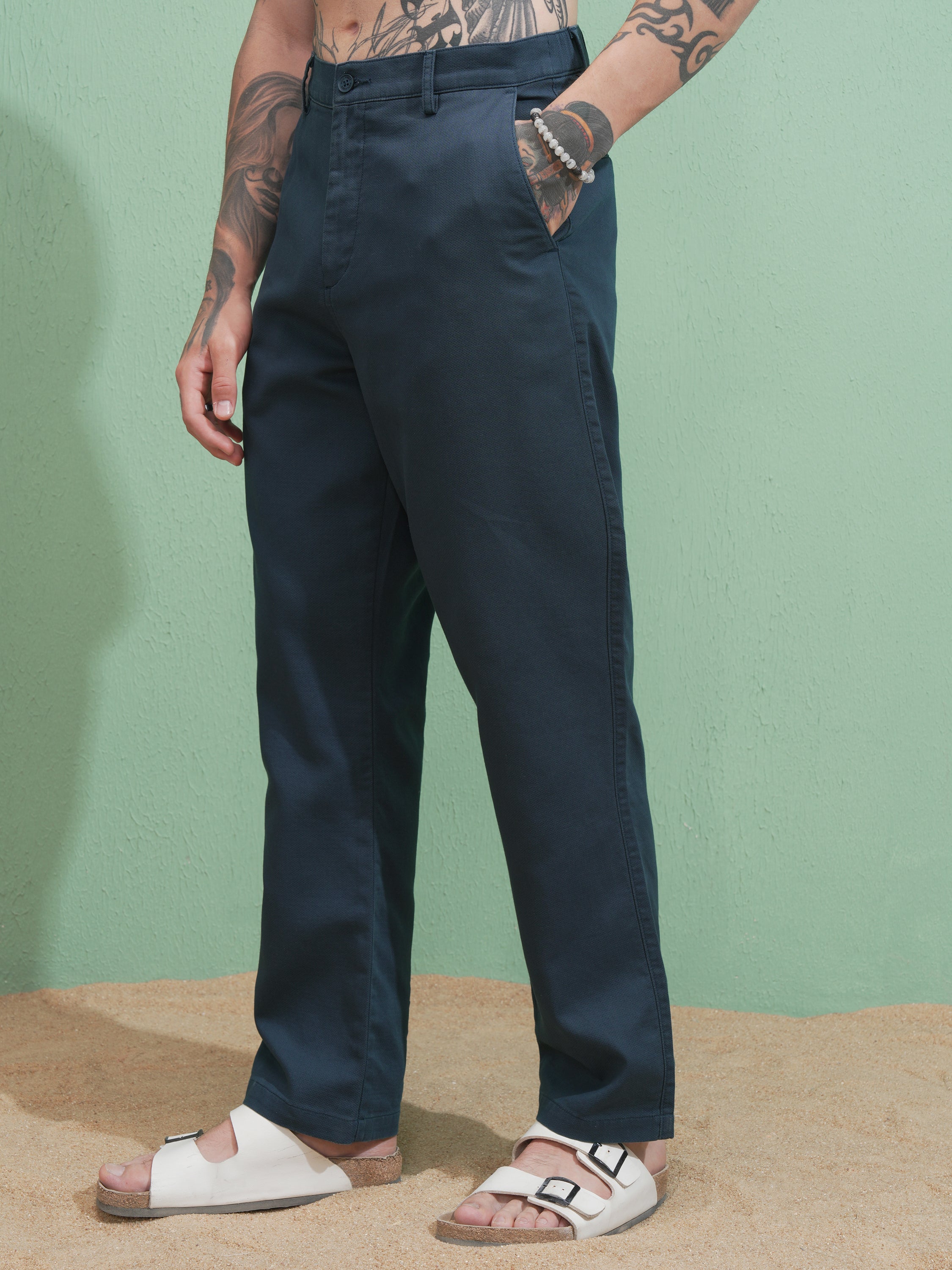 Highlander Men Blue Straight Fit Solid Casual Trouser - Blue - Image 4