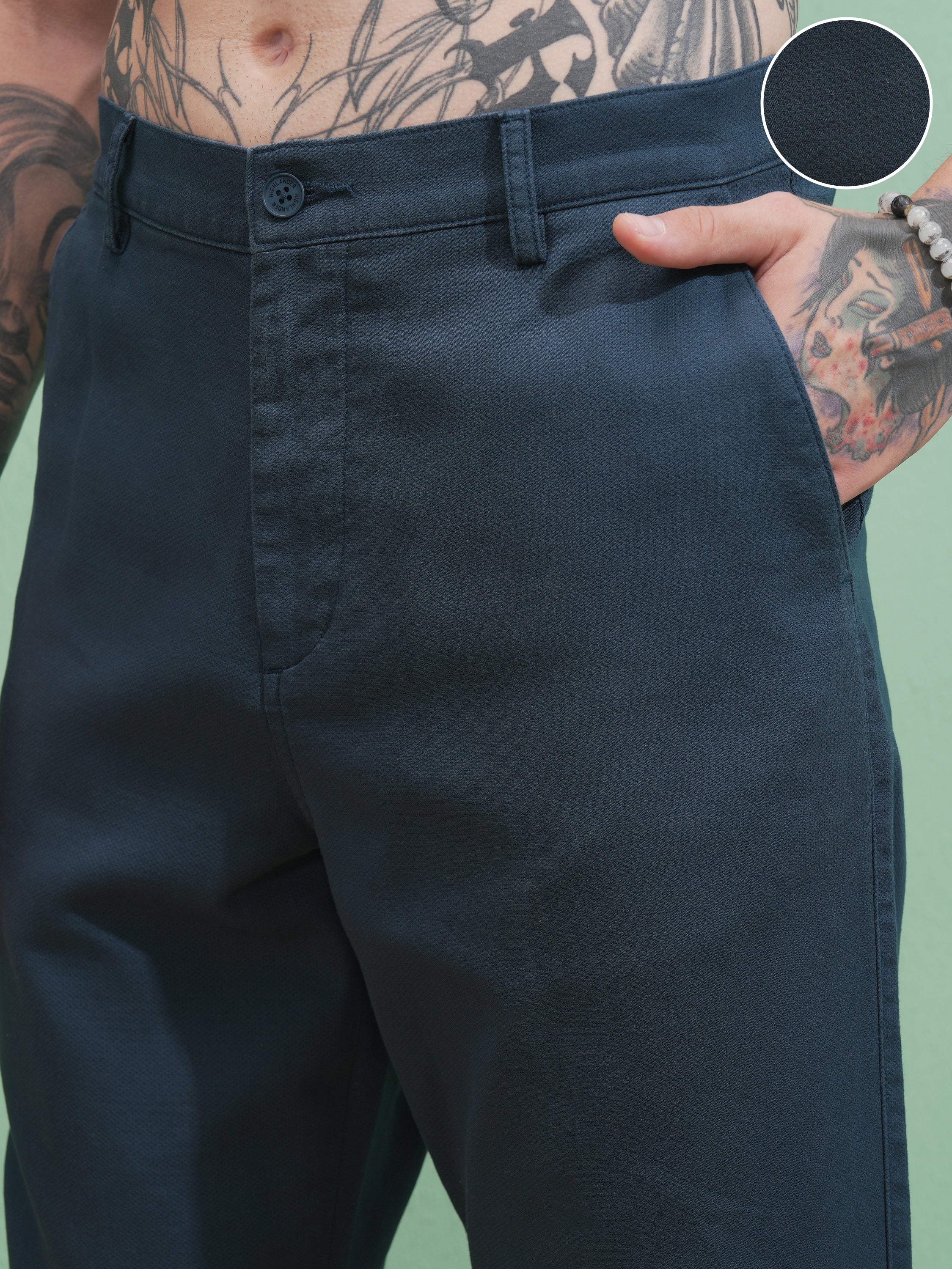 Highlander Men Blue Straight Fit Solid Casual Trouser - Blue - Image 5