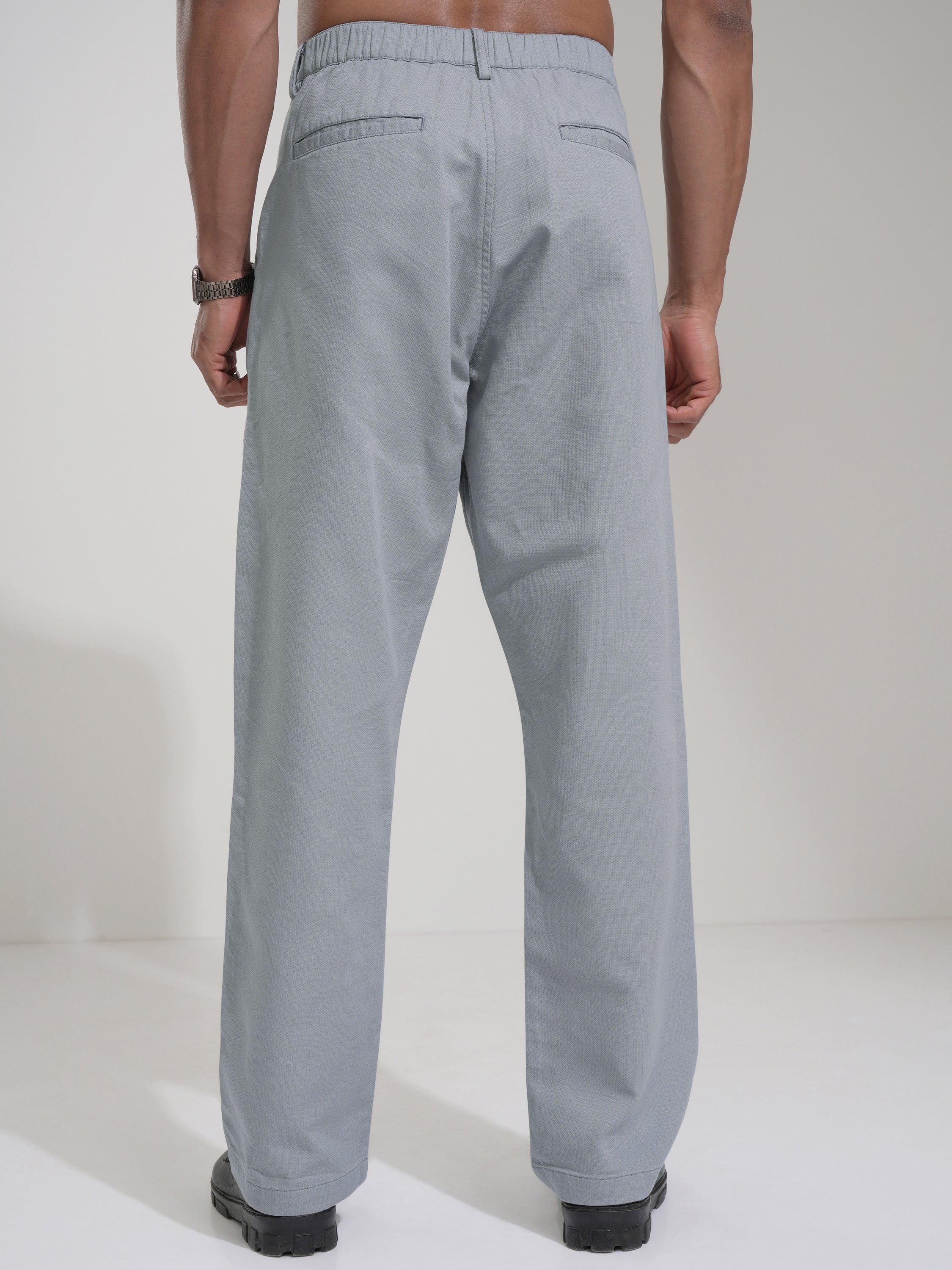 Highlander Men Grey Straight Fit Solid Casual Trouser - Grey - Image 3