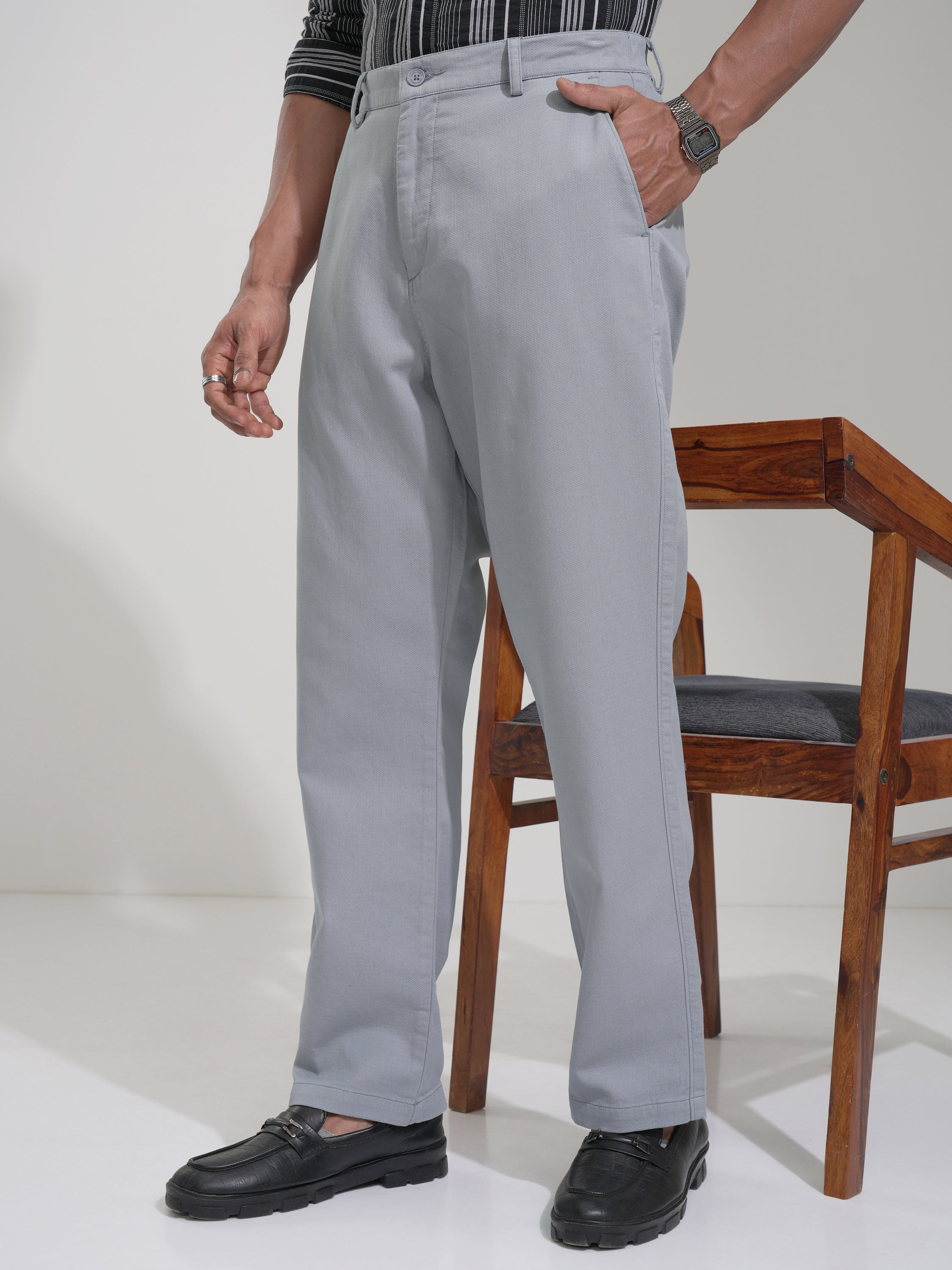 Highlander Men Grey Straight Fit Solid Casual Trouser - Grey - Image 4
