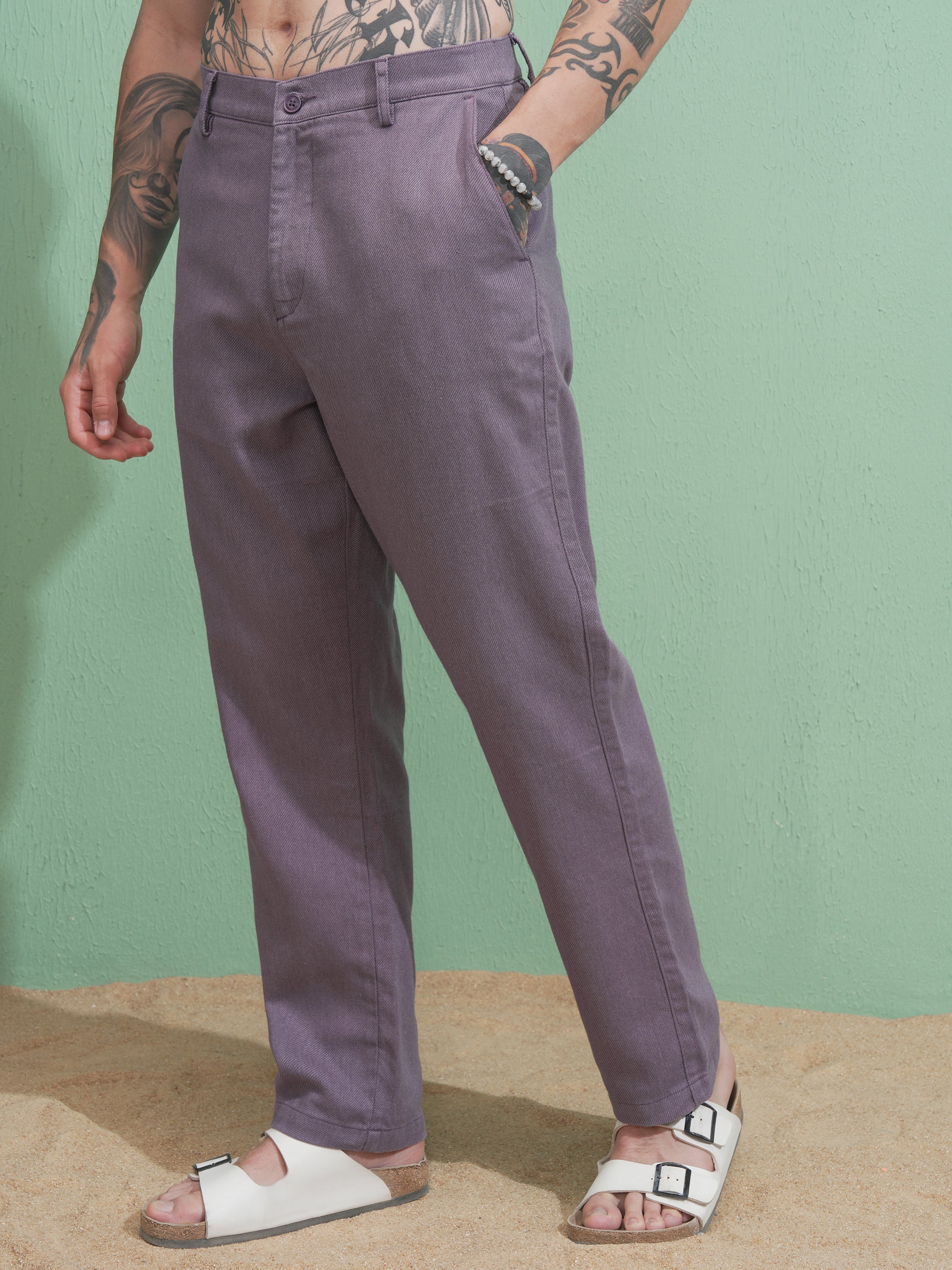 Highlander Men Purple Straight Fit Solid Casual Trouser - Purple - Image 4