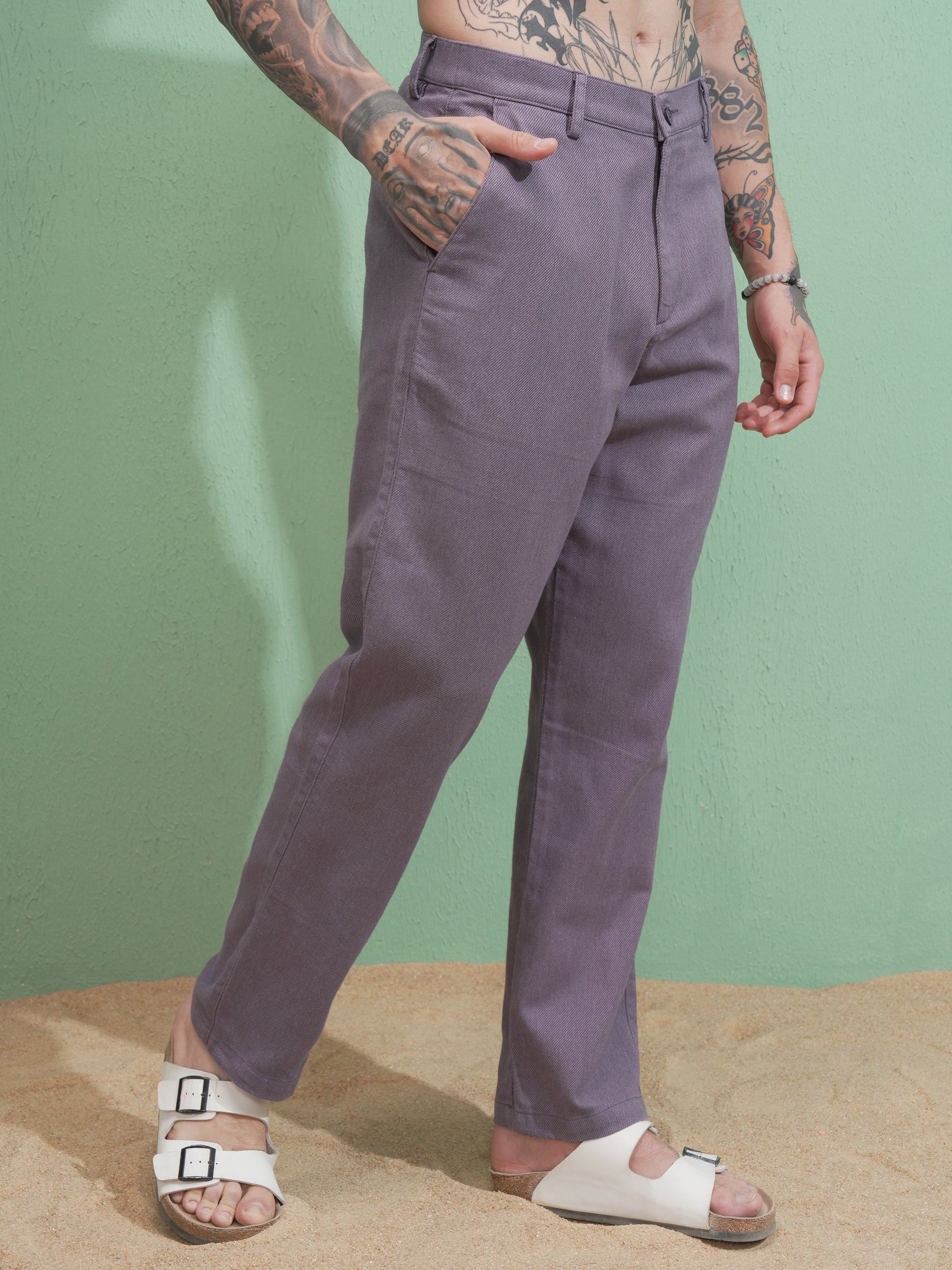 Highlander Men Purple Straight Fit Solid Casual Trouser - Purple - Image 6