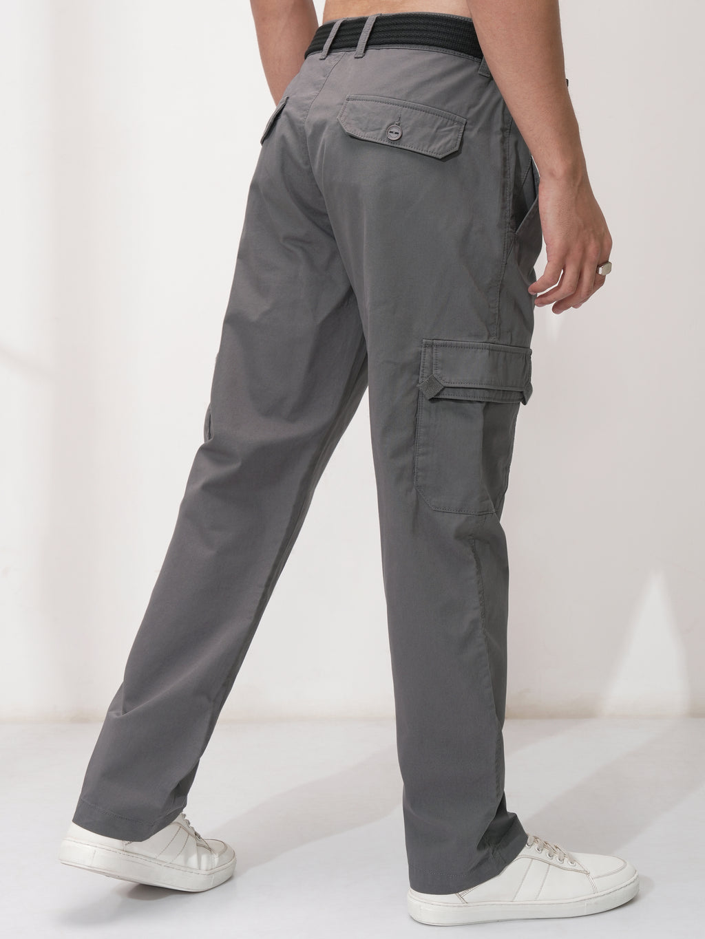 Highlander Men Grey Relaxed Fit Solid Cargo - Grey - Image 3