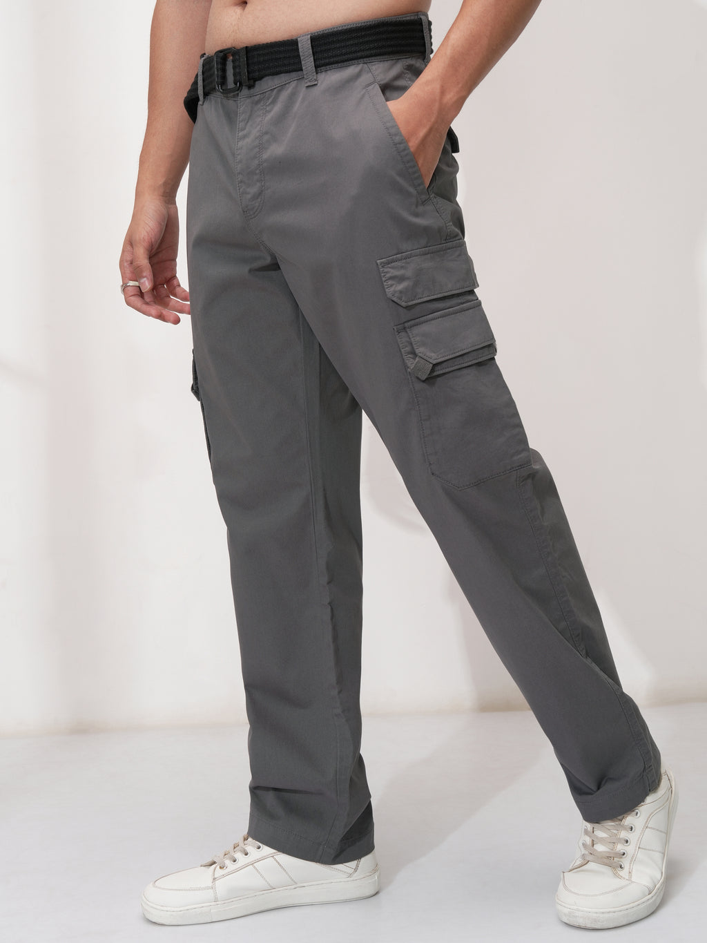 Highlander Men Grey Relaxed Fit Solid Cargo - Grey - Image 4