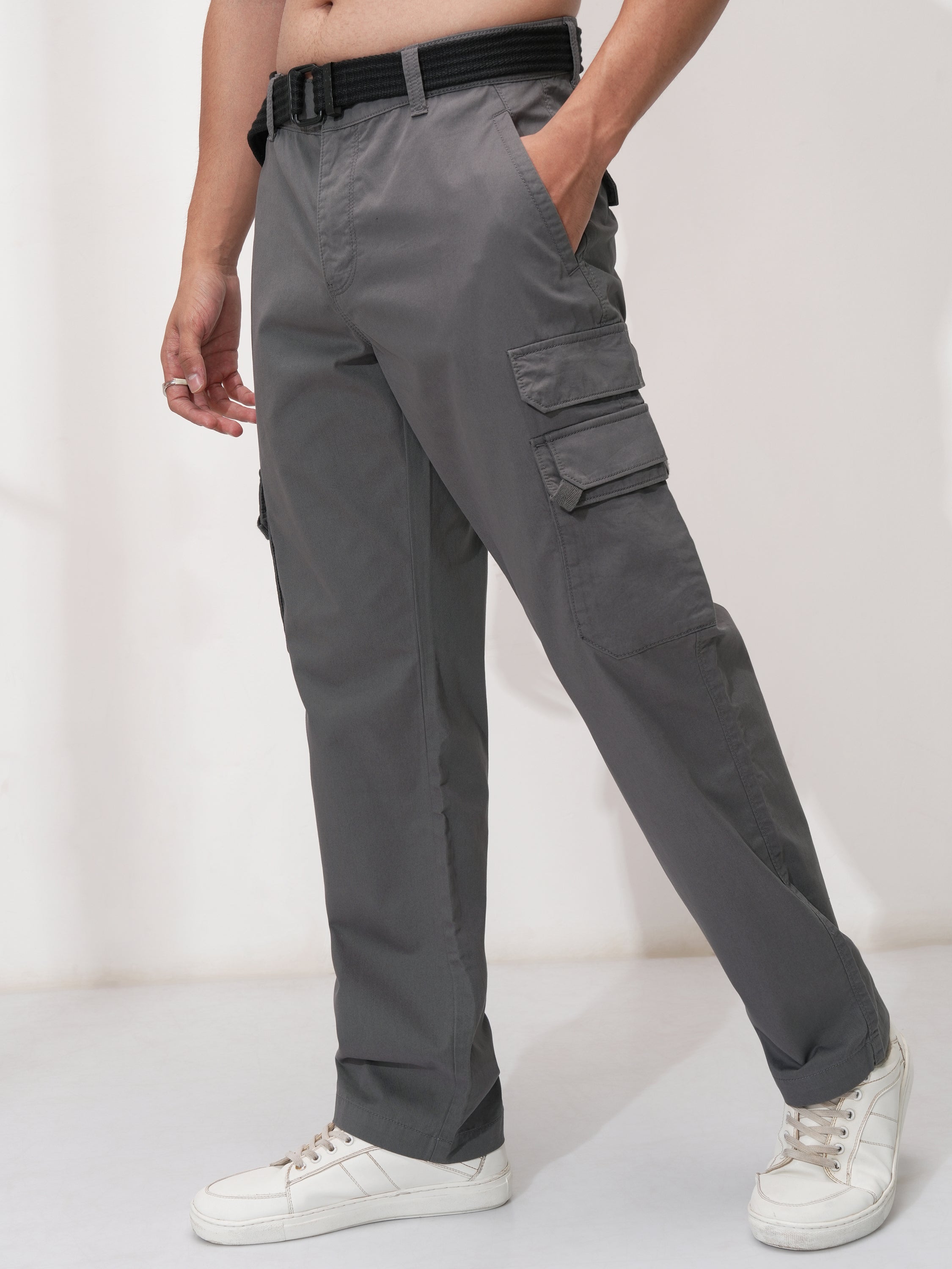 Highlander Men Grey Relaxed Fit Solid Cargo - Grey - Image 4