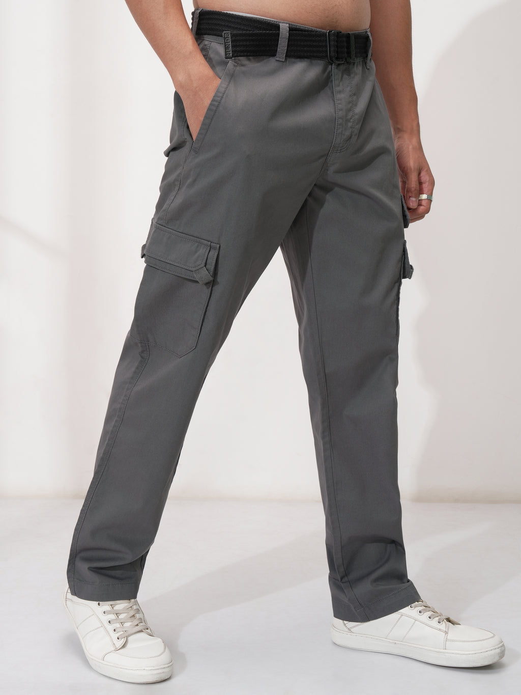 Highlander Men Grey Relaxed Fit Solid Cargo - Grey - Image 6