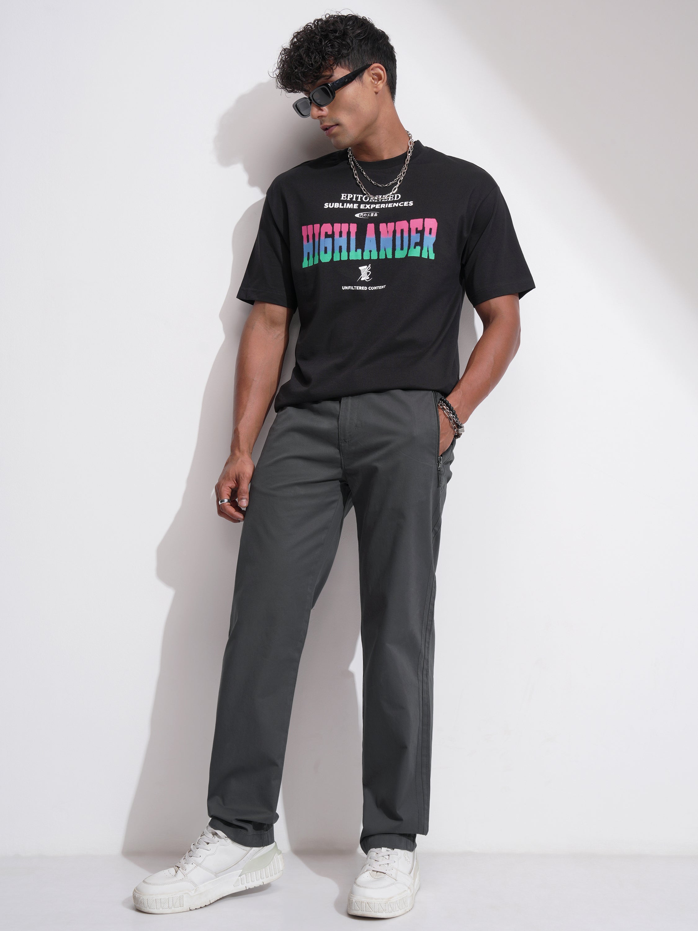 Highlander Men Black Relaxed Fit Solid Casual Trouser - Black - Image 2