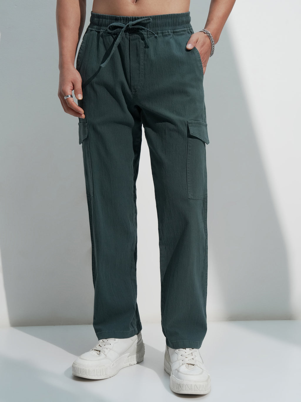 Highlander Men Teal Straight Fit Solid Cargo - Teal - Image 1