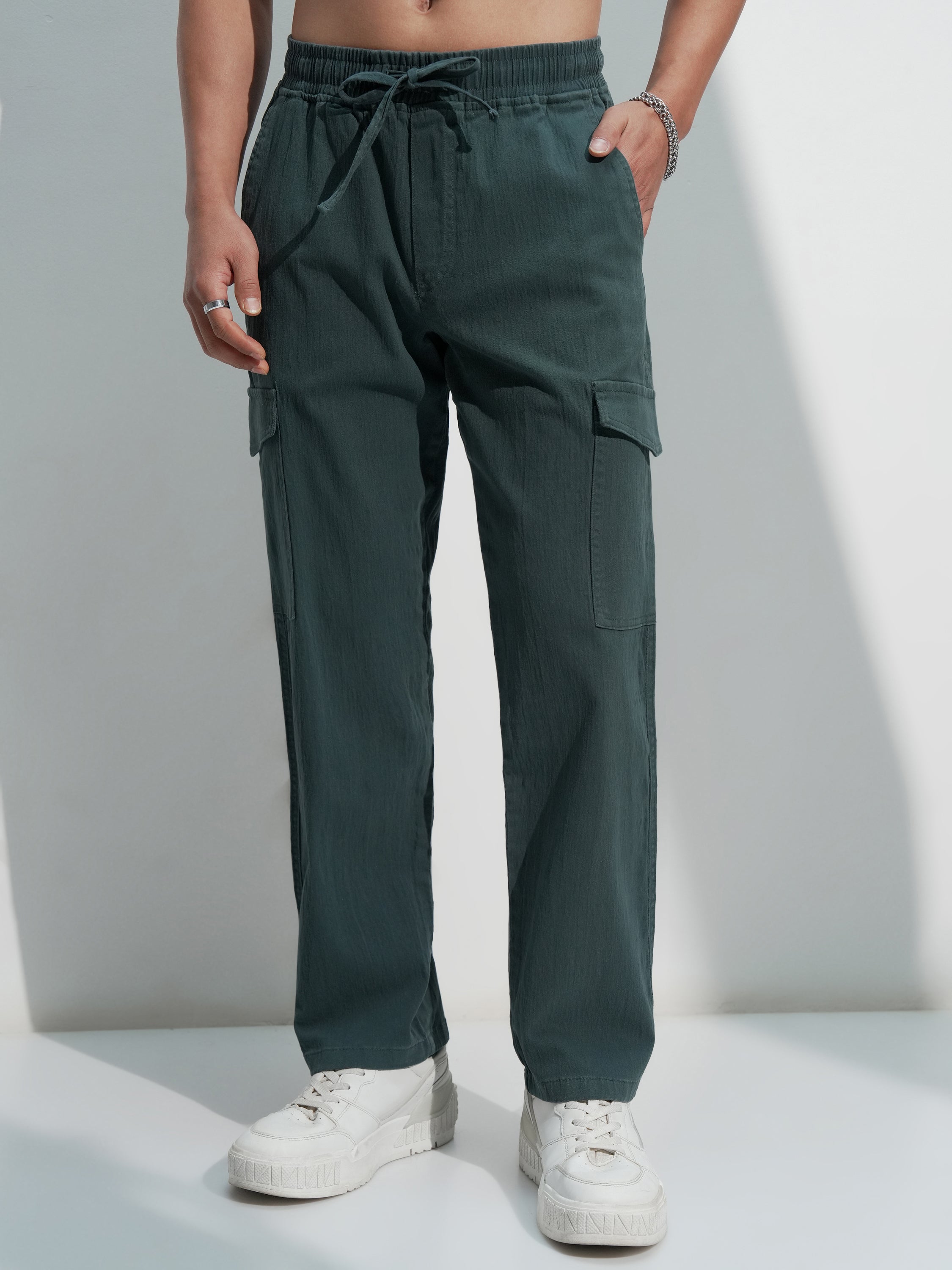 Highlander Men Teal Straight Fit Solid Cargo - Teal - Image 1