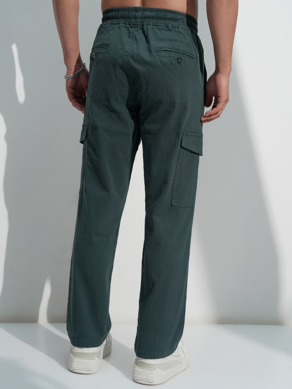 Highlander Men Teal Straight Fit Solid Cargo - Teal - Image 3