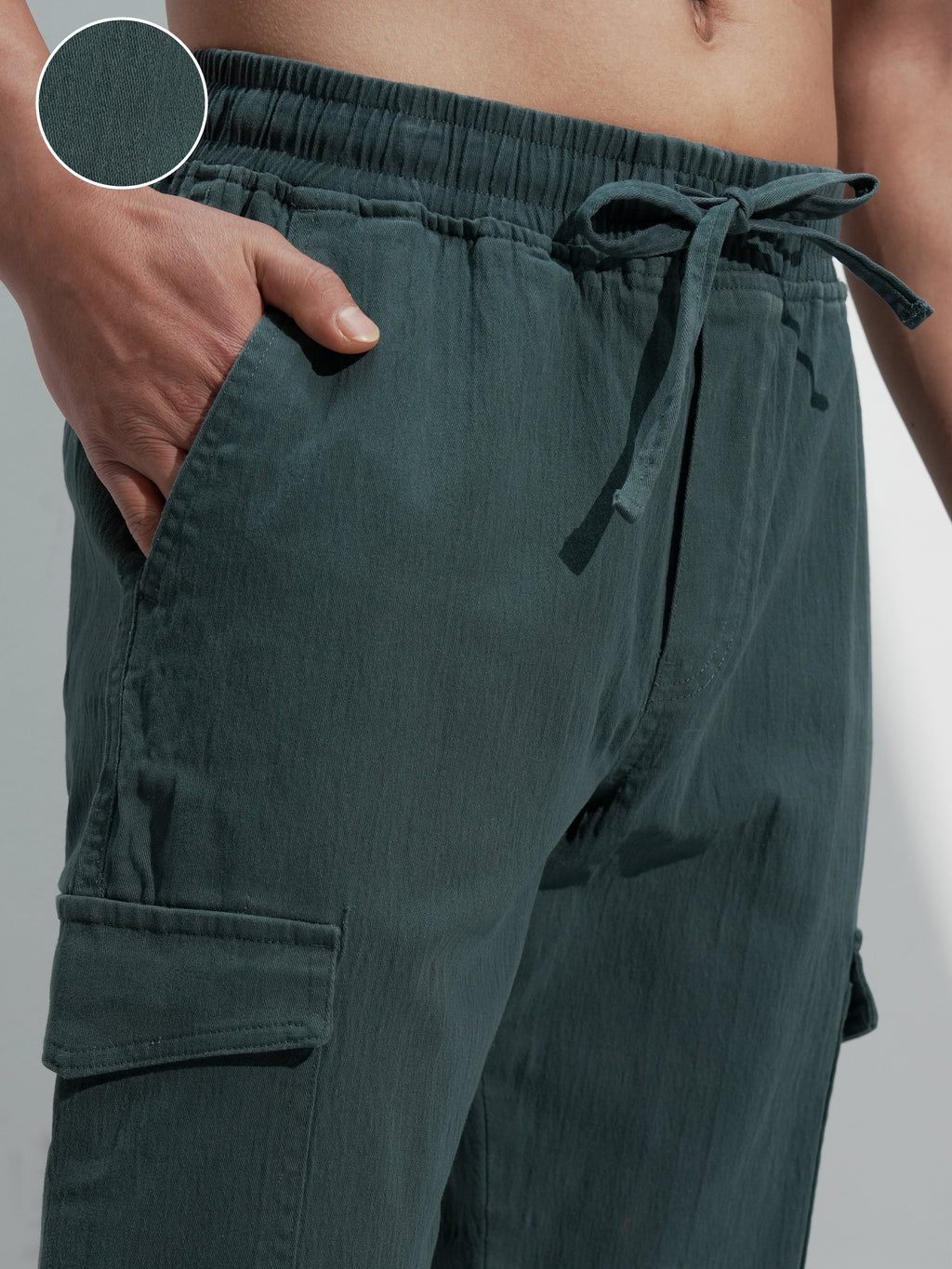 Highlander Men Teal Straight Fit Solid Cargo - Teal - Image 5