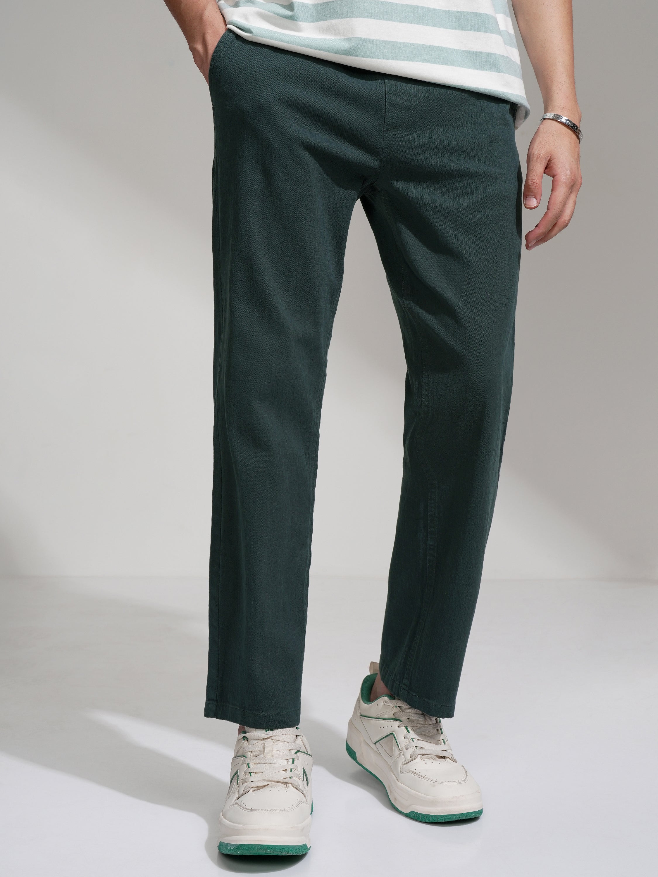 Highlander Men Teal Regular Fit Solid Formal Trouser - Teal - Image 1