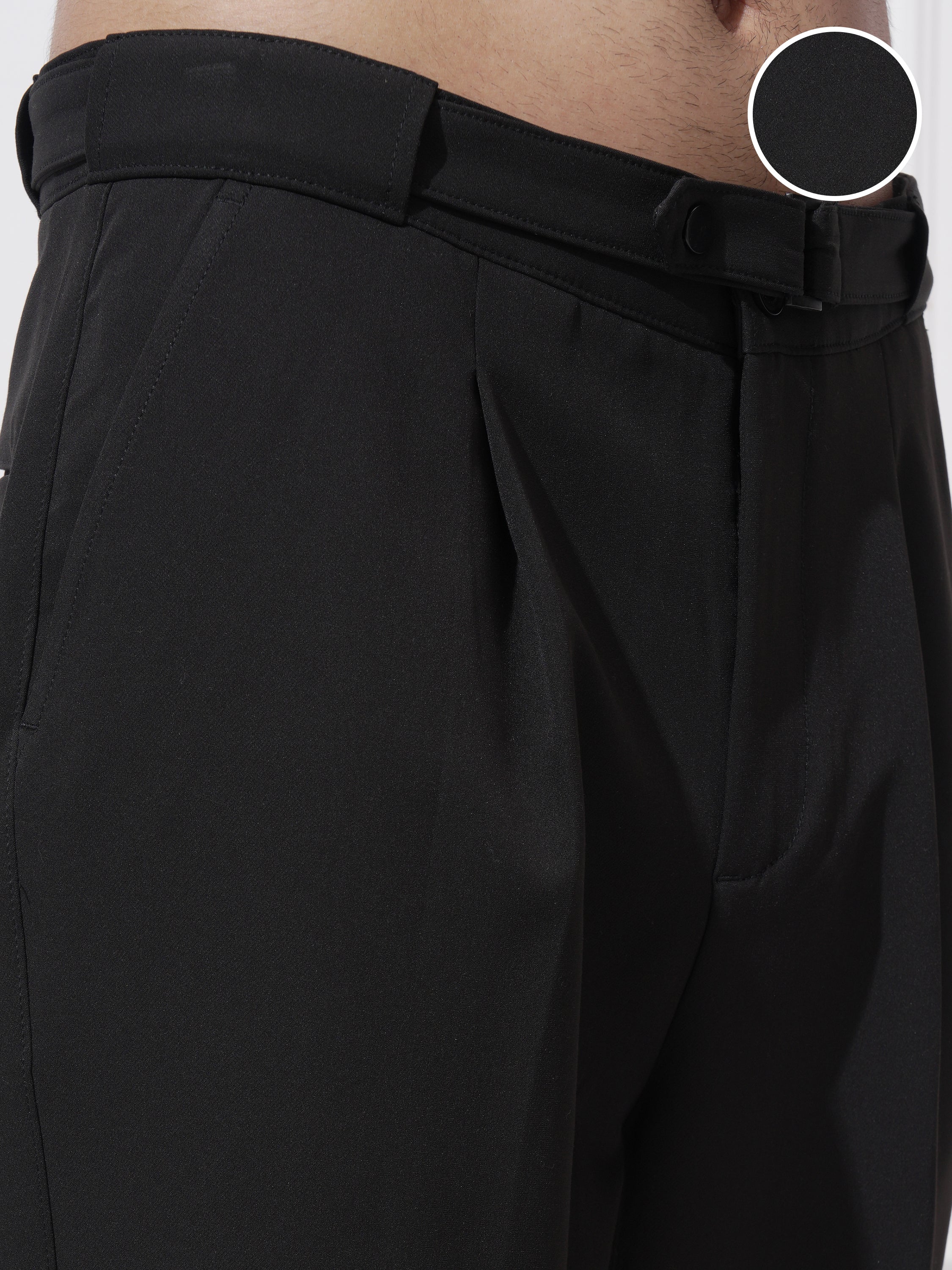 Highlander Men Black Tapered Fit Solid Korean Pant - Black - Image 5