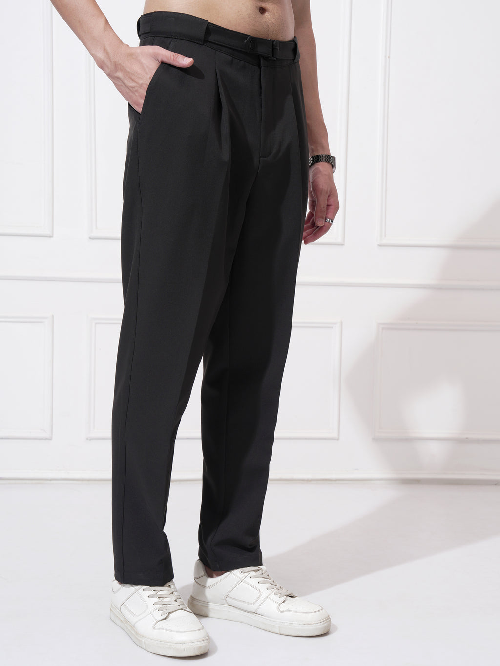 Highlander Men Black Tapered Fit Solid Korean Pant - Black - Image 6