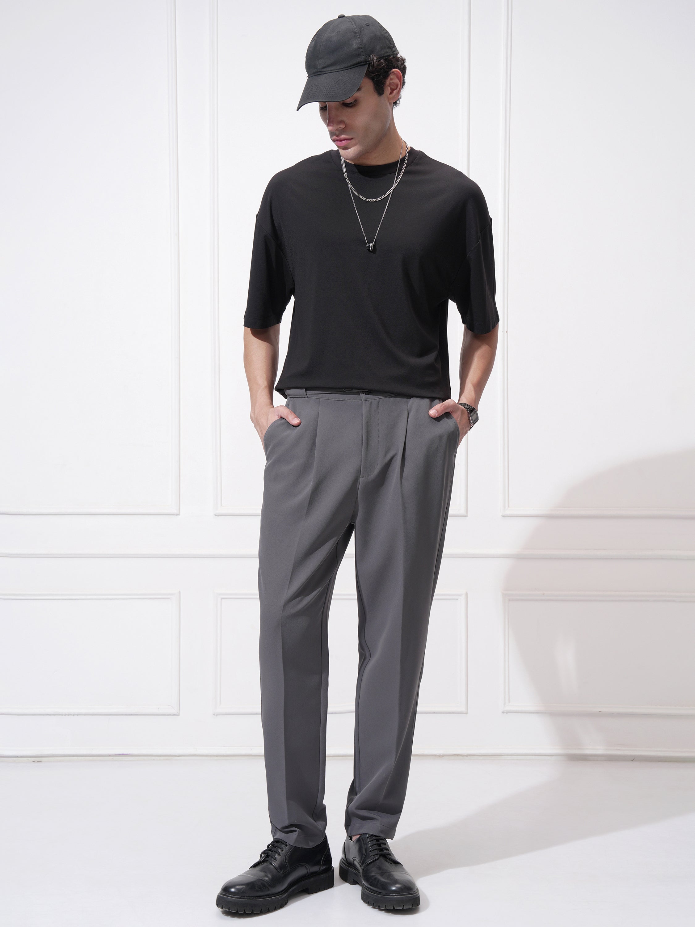 Highlander Men Grey Tapered Fit Solid Korean Pant - Grey - Image 2