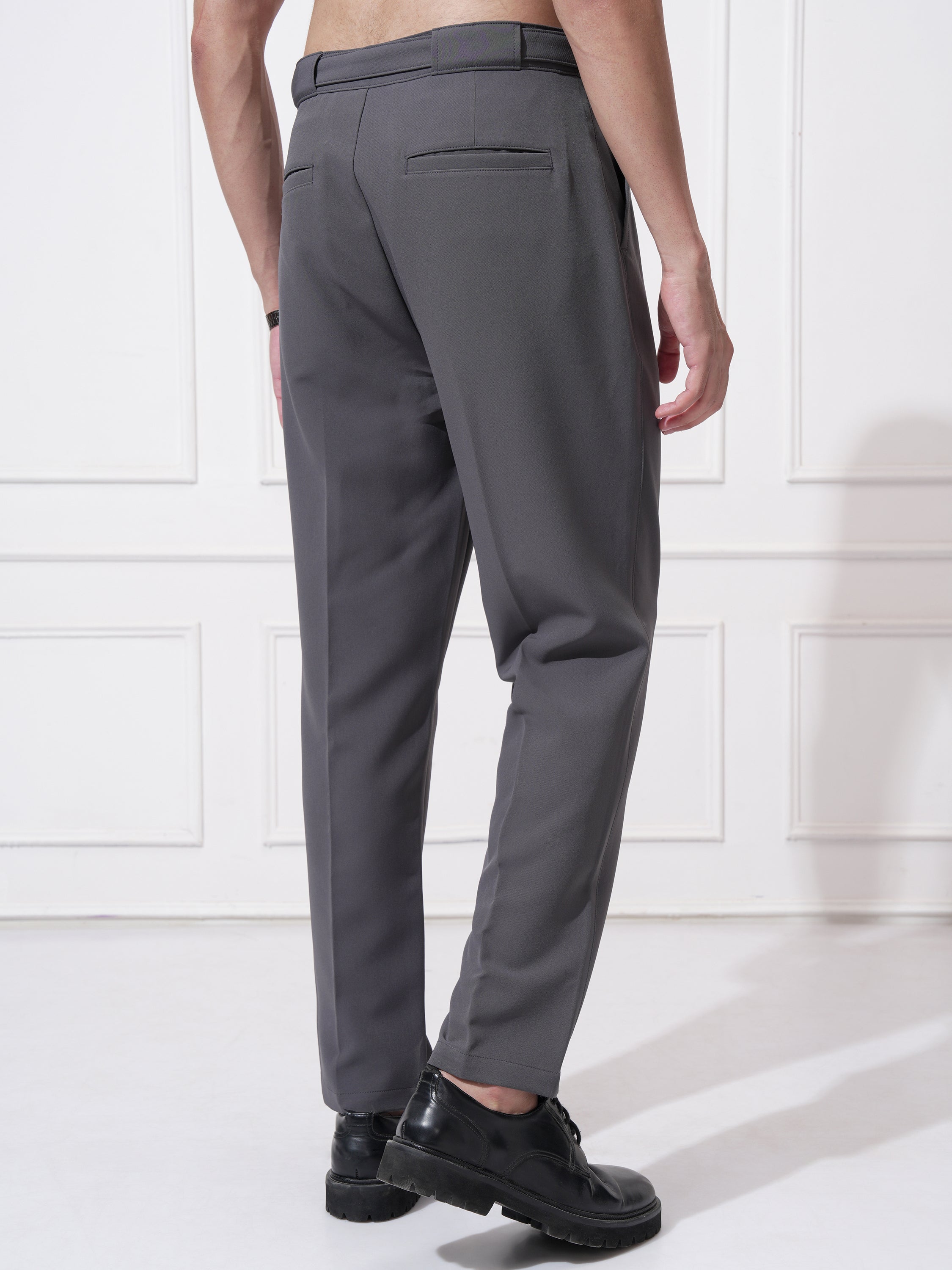 Highlander Men Grey Tapered Fit Solid Korean Pant - Grey - Image 3