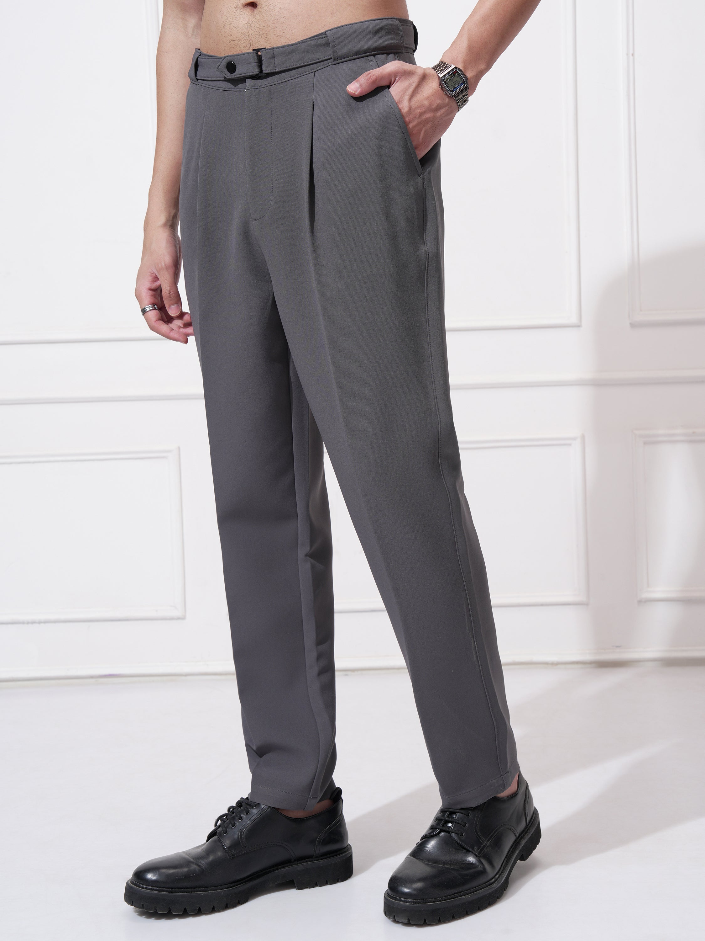 Highlander Men Grey Tapered Fit Solid Korean Pant - Grey - Image 4