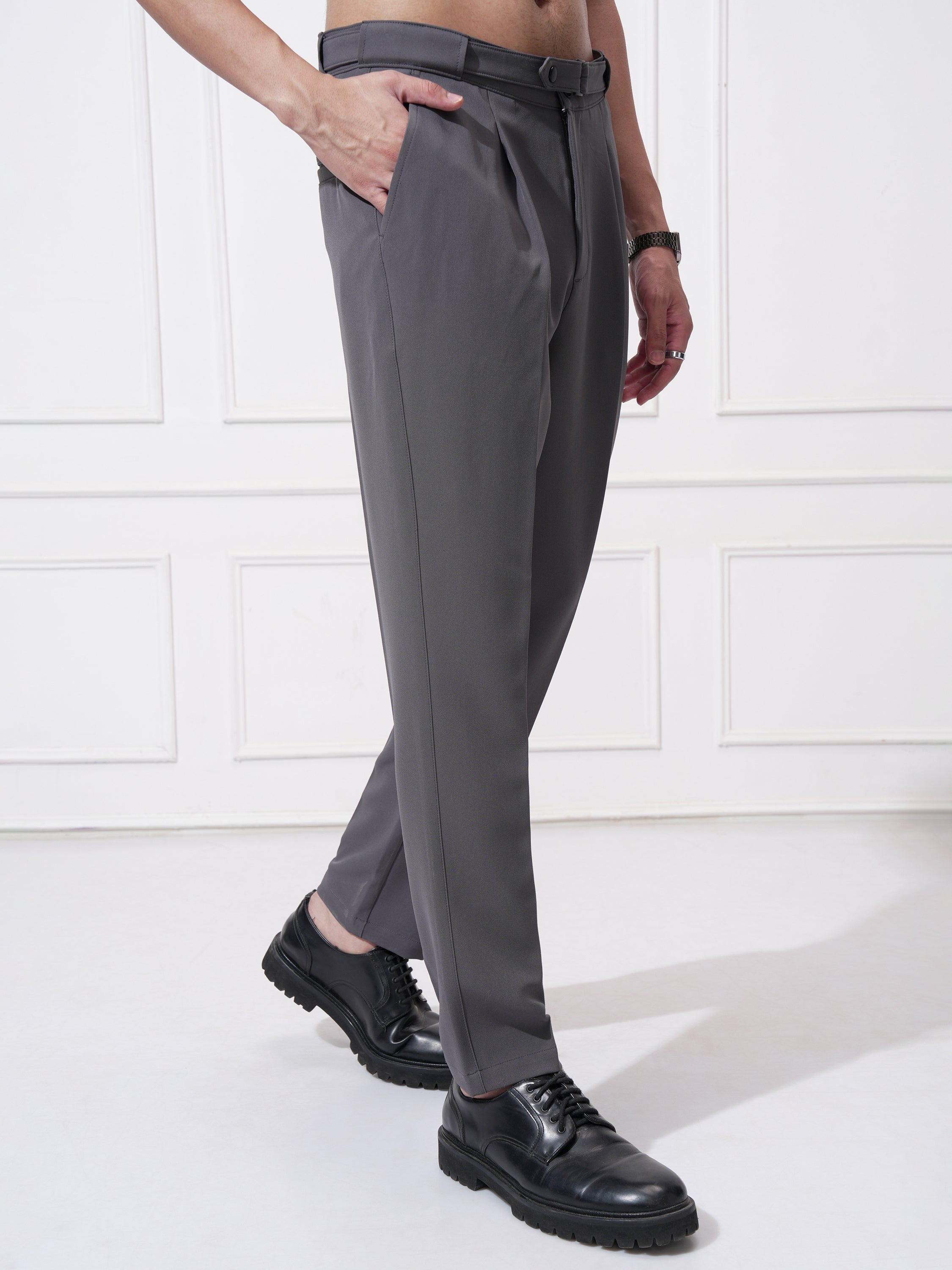 Highlander Men Grey Tapered Fit Solid Korean Pant - Grey - Image 6