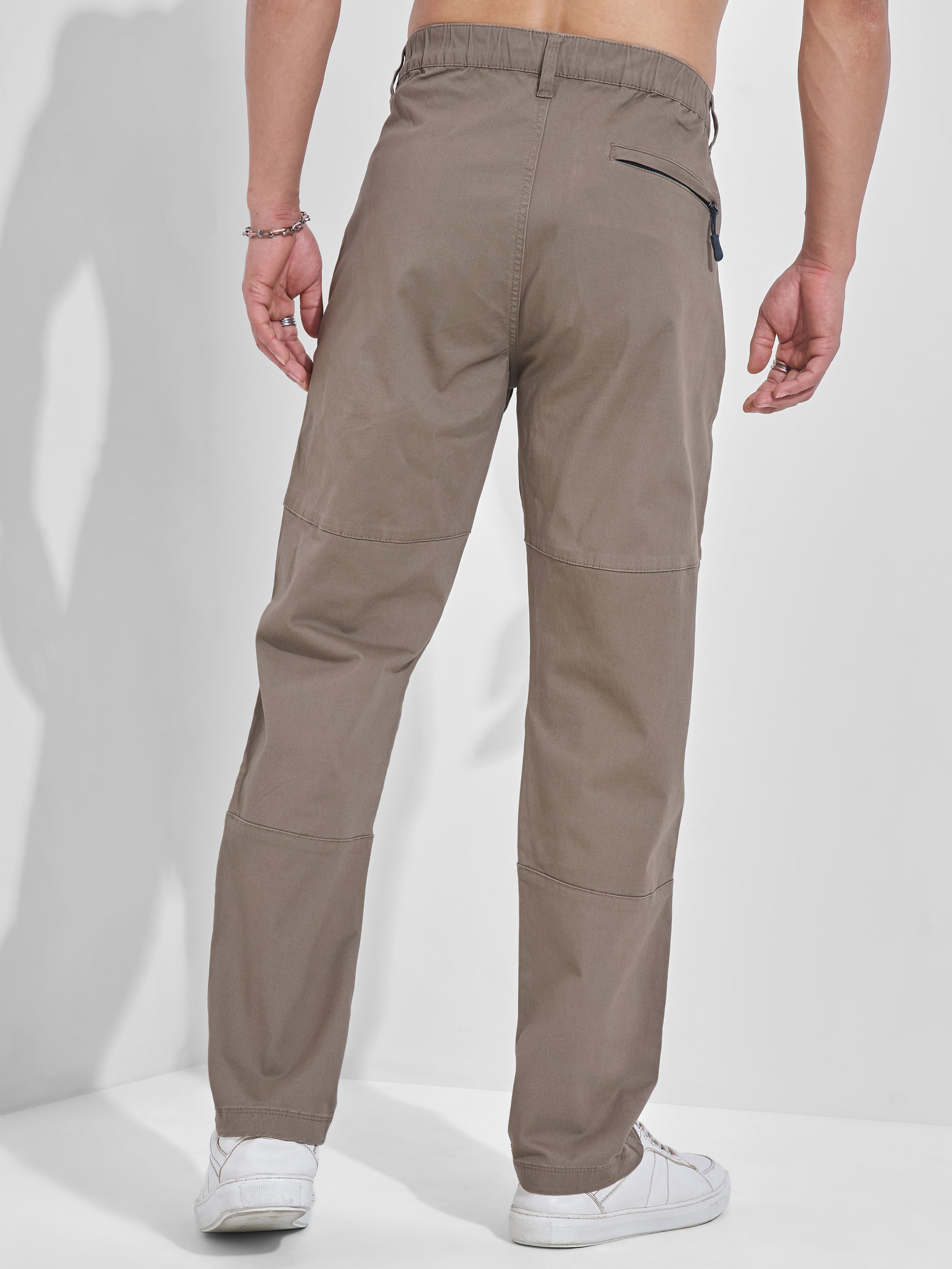 Highlander Men Taupe Relaxed Fit Solid Cargos - Taupe - Image 3