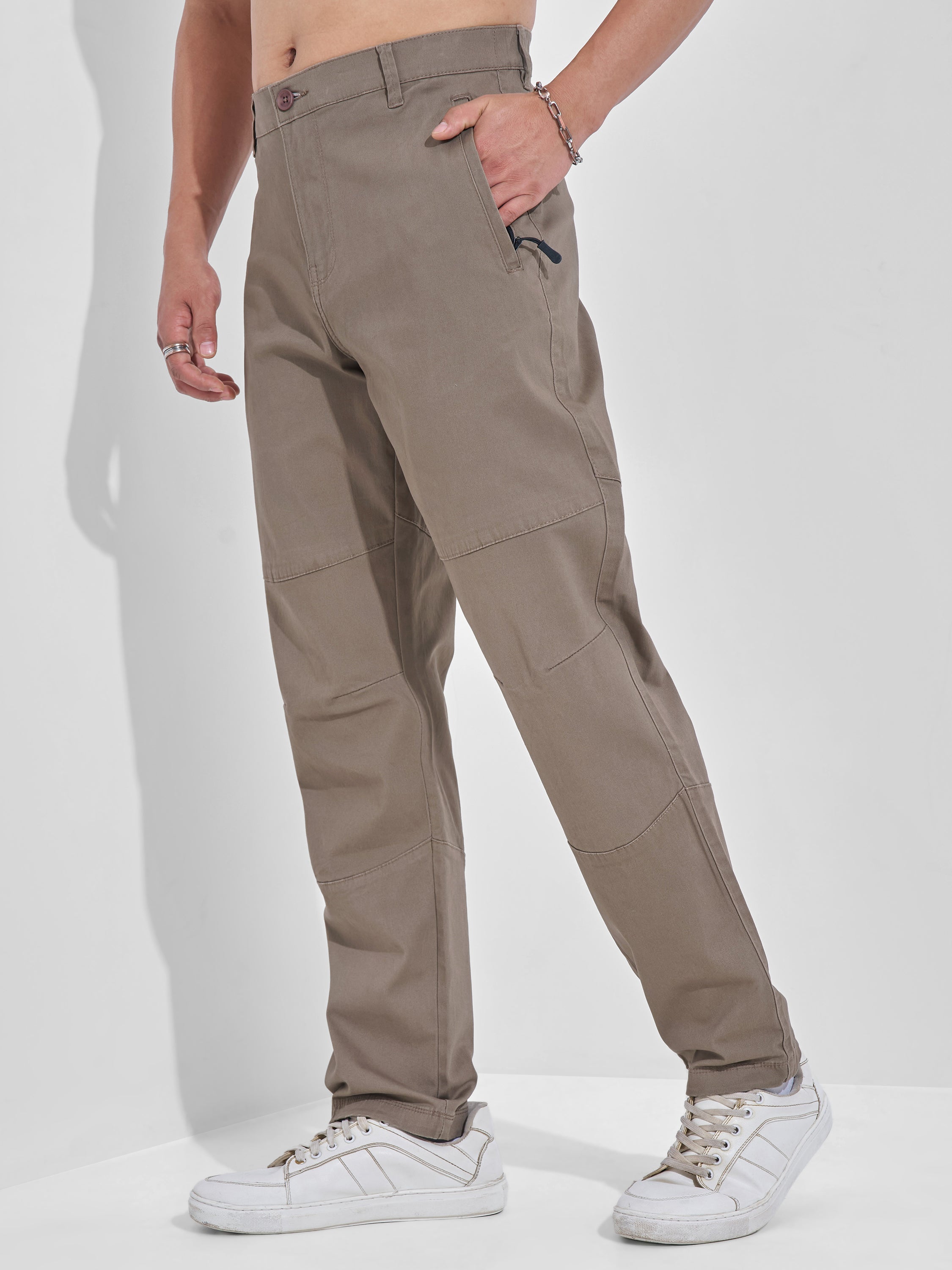 Highlander Men Taupe Relaxed Fit Solid Cargos - Taupe - Image 4