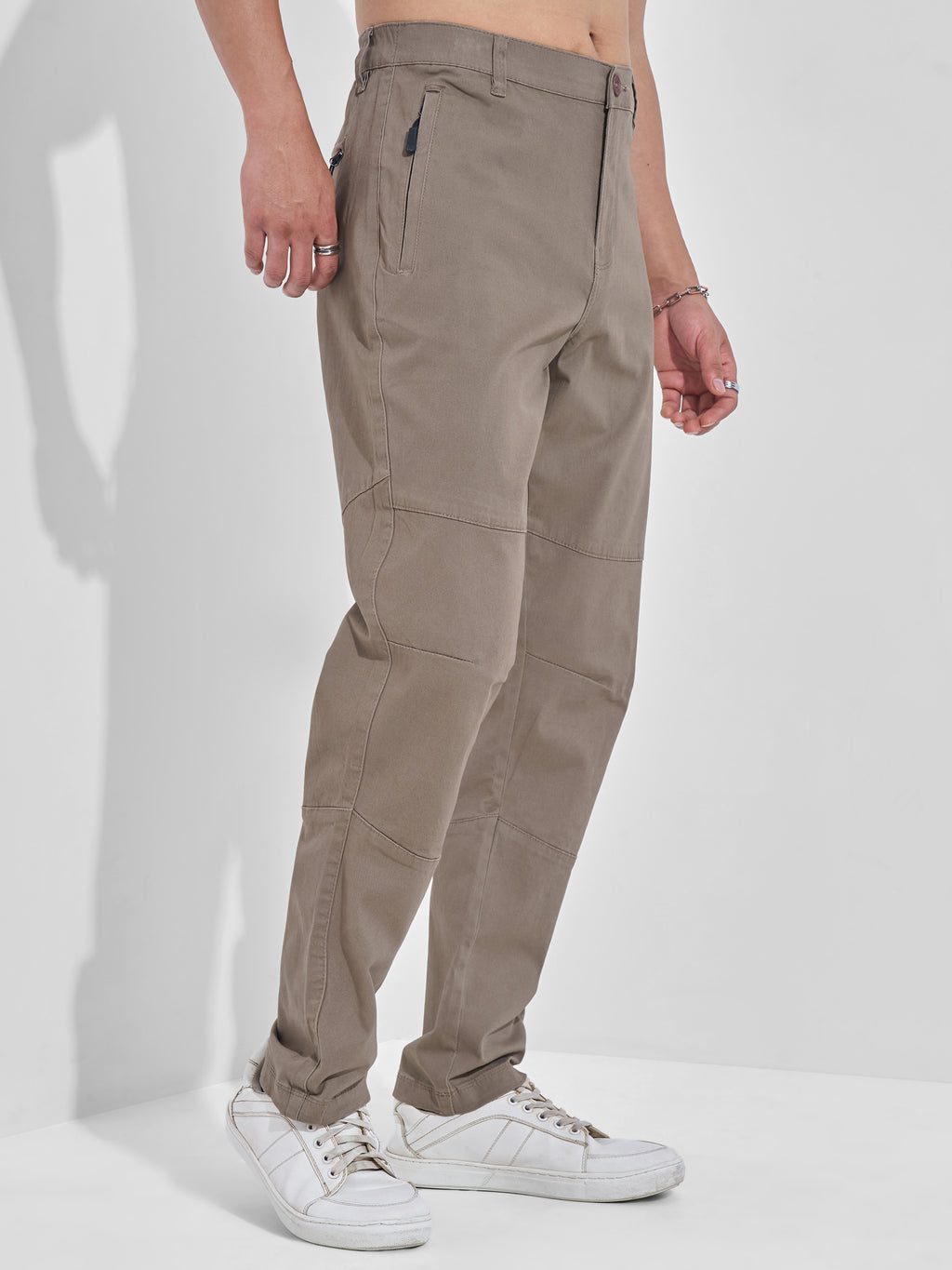 Highlander Men Taupe Relaxed Fit Solid Cargos - Taupe - Image 6