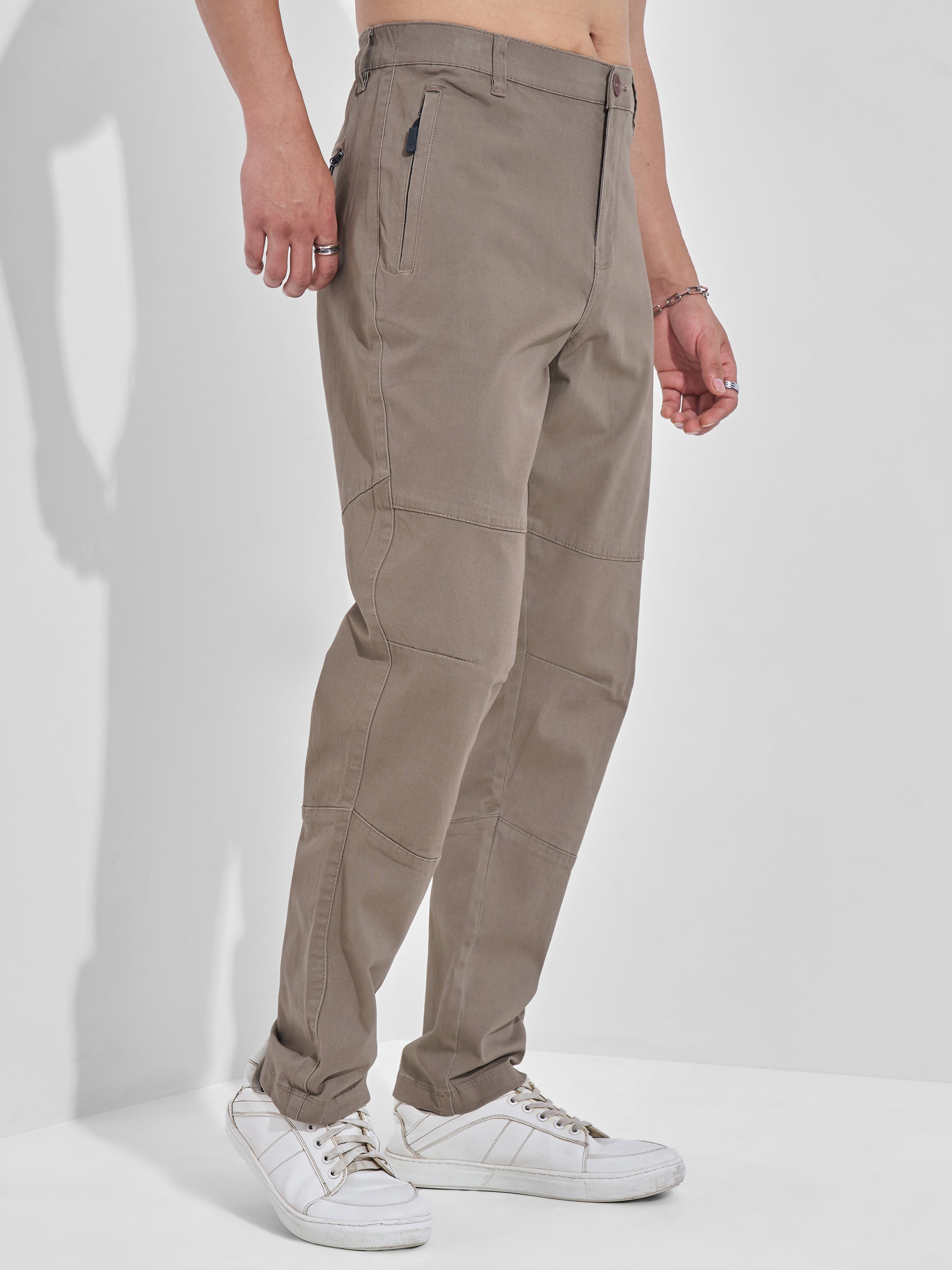 Highlander Men Taupe Relaxed Fit Solid Cargos - Taupe - Image 6