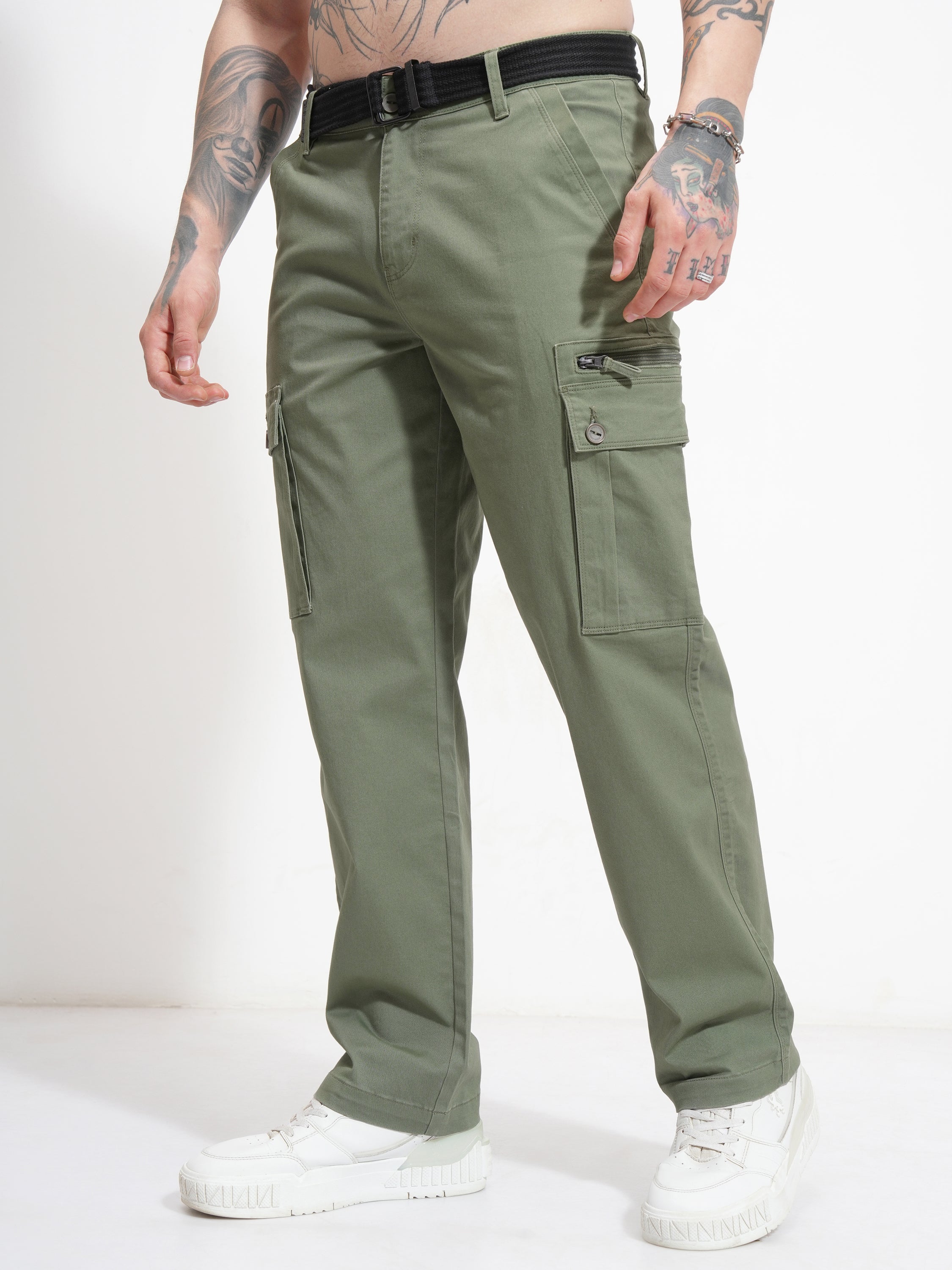 Highlander Men Green Relaxed Fit Solid Cargo - Green - Image 4