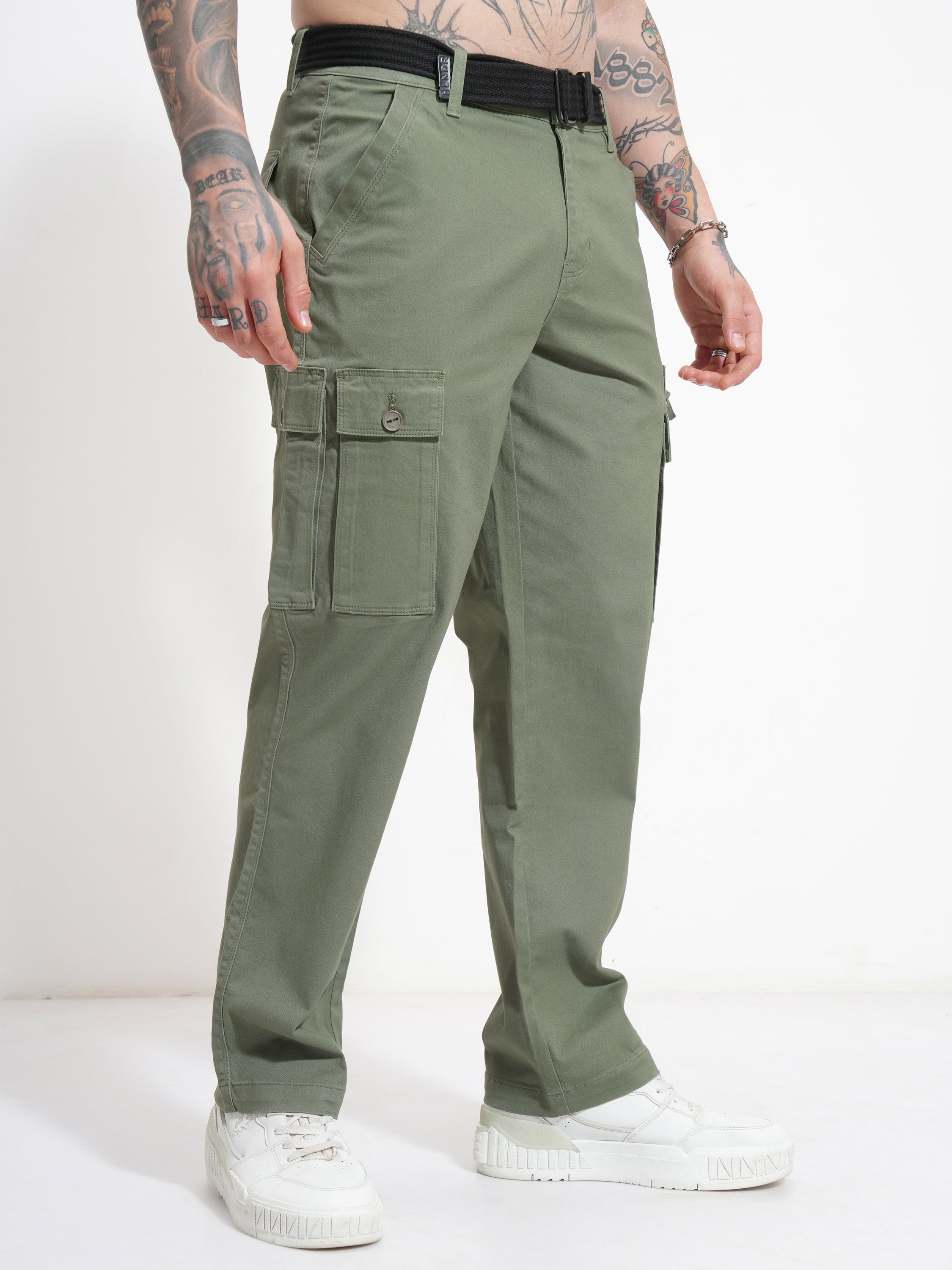 Highlander Men Green Relaxed Fit Solid Cargo - Green - Image 6