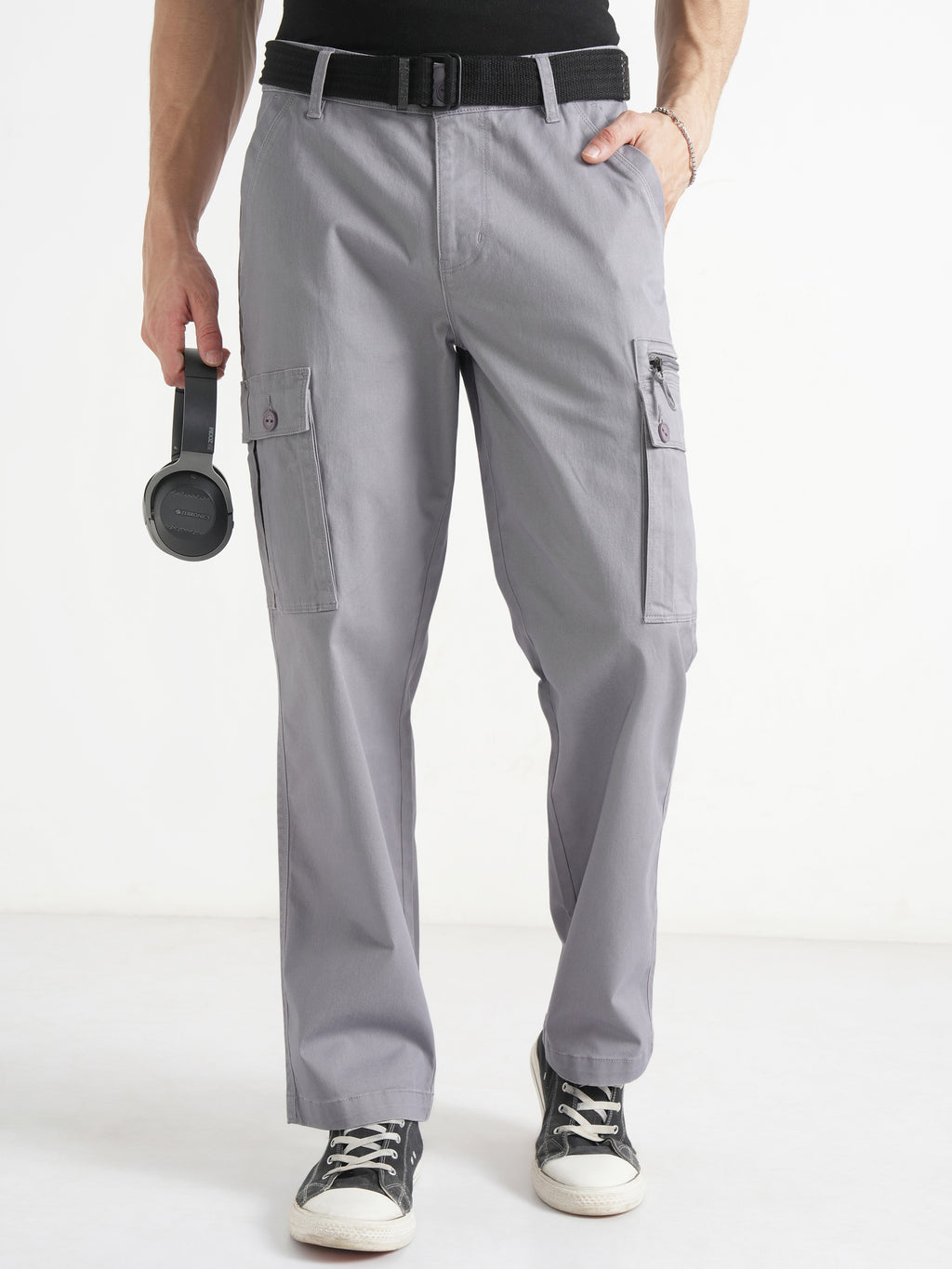 Highlander Men Grey Relaxed Fit SOlid Cargo - Grey - Image 1