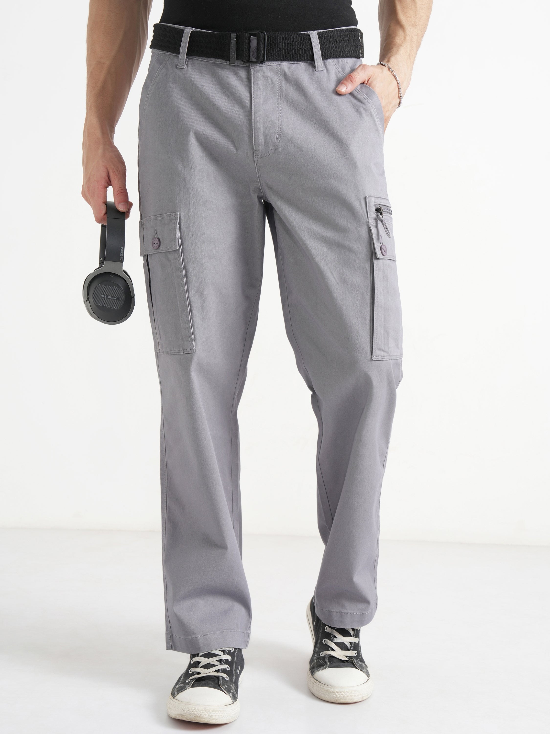 Highlander Men Grey Relaxed Fit SOlid Cargo - Grey - Image 1