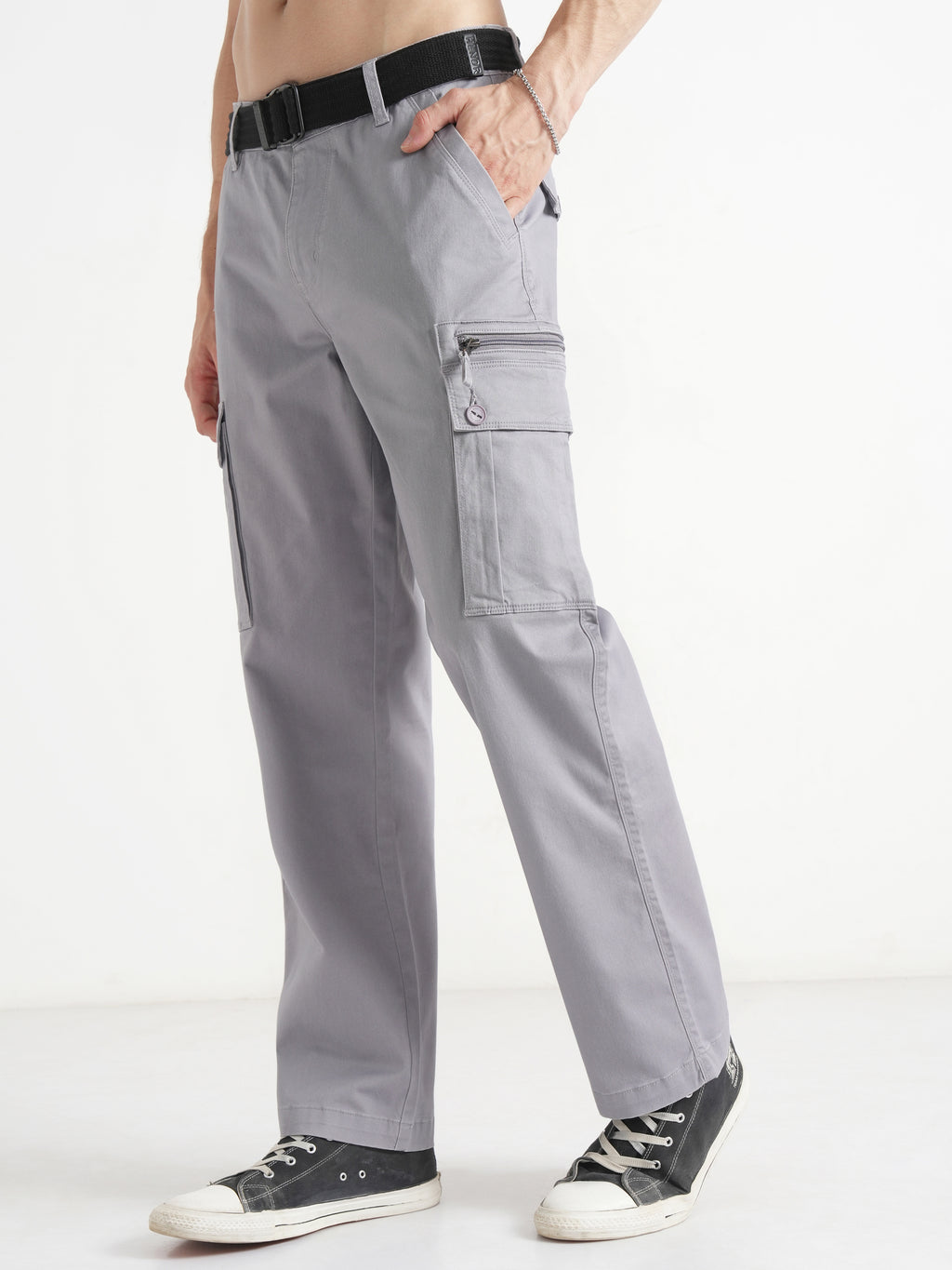 Highlander Men Grey Relaxed Fit SOlid Cargo - Grey - Image 4