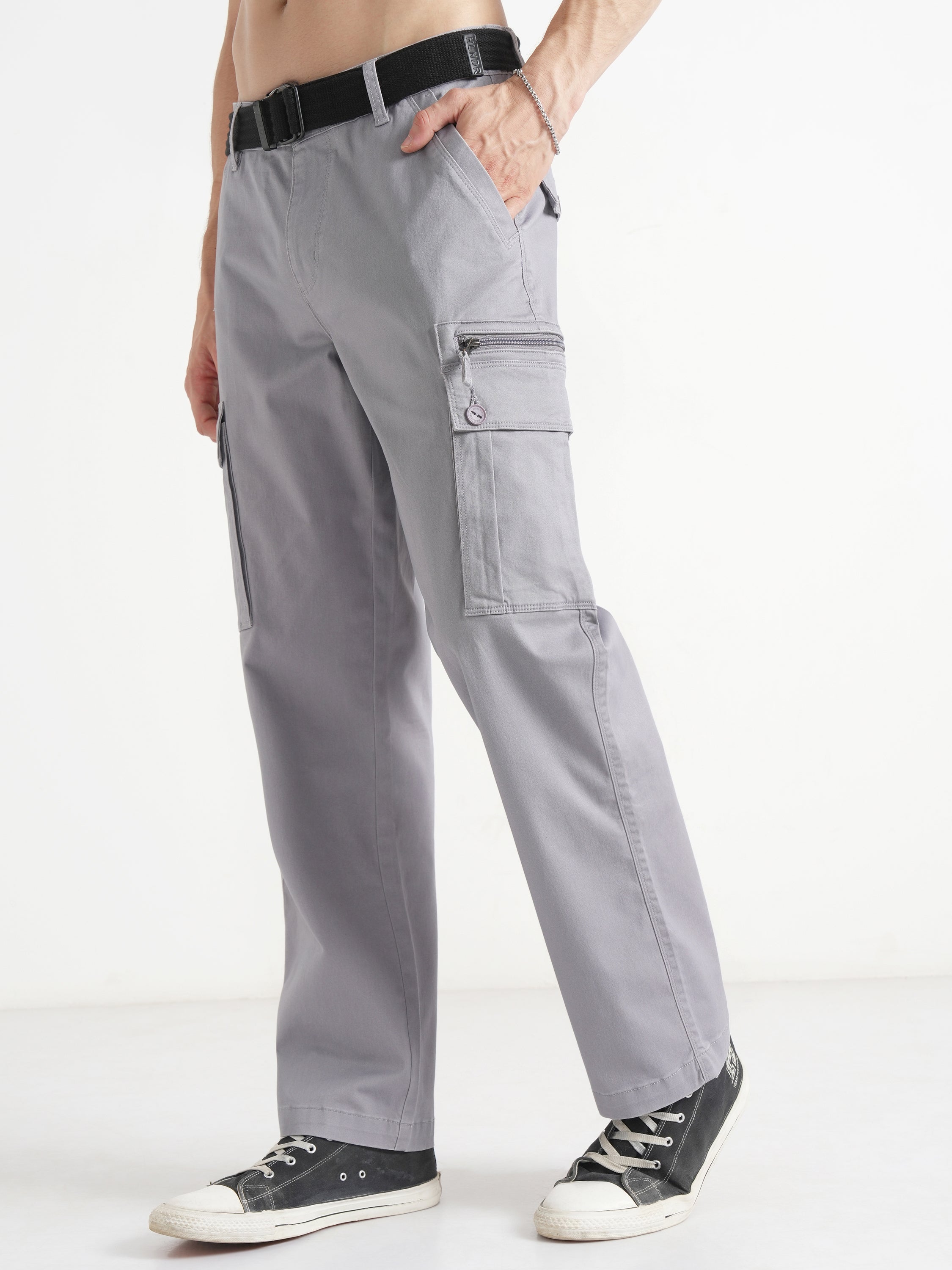 Highlander Men Grey Relaxed Fit SOlid Cargo - Grey - Image 4