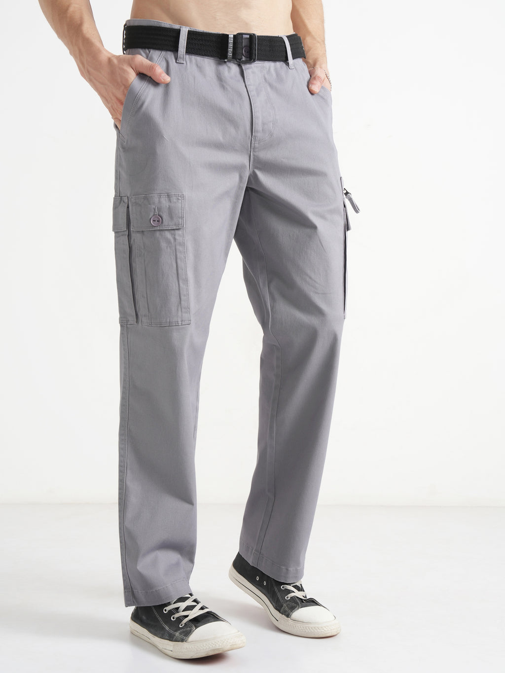 Highlander Men Grey Relaxed Fit SOlid Cargo - Grey - Image 6