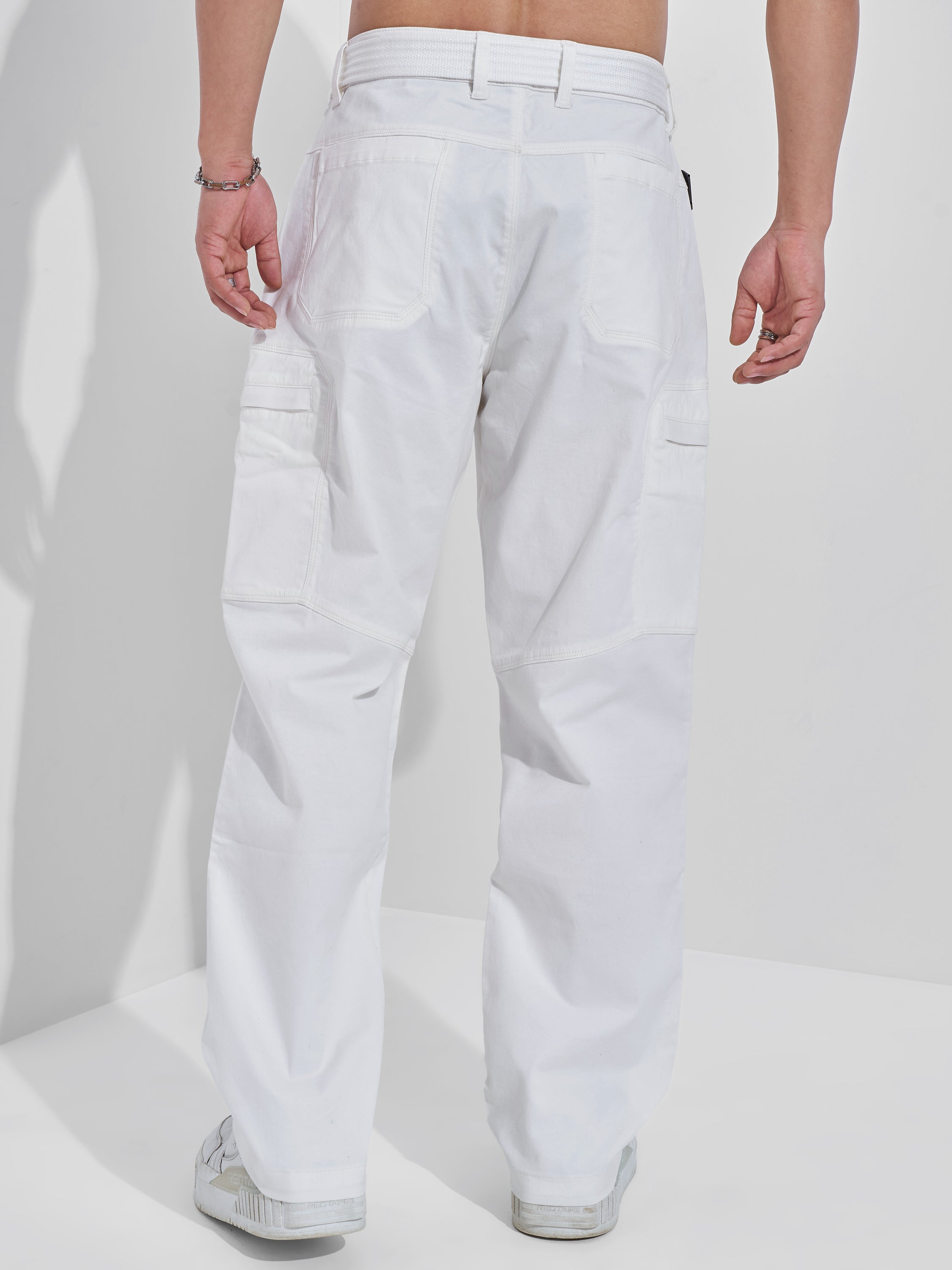 Highlander Men White Relaxed Fit Solid Cargos - White - Image 3