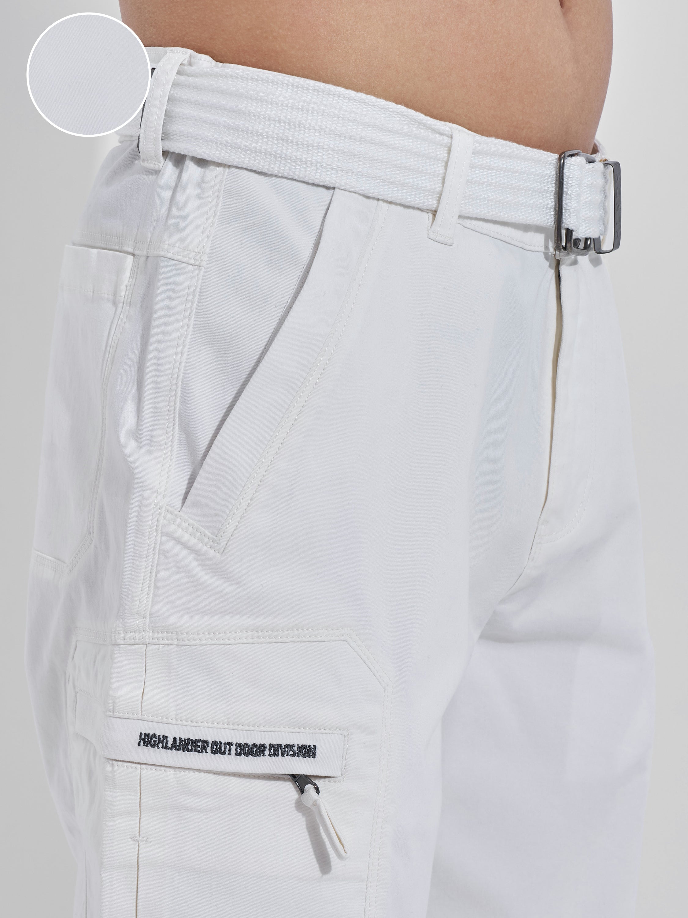 Highlander Men White Relaxed Fit Solid Cargos - White - Image 5