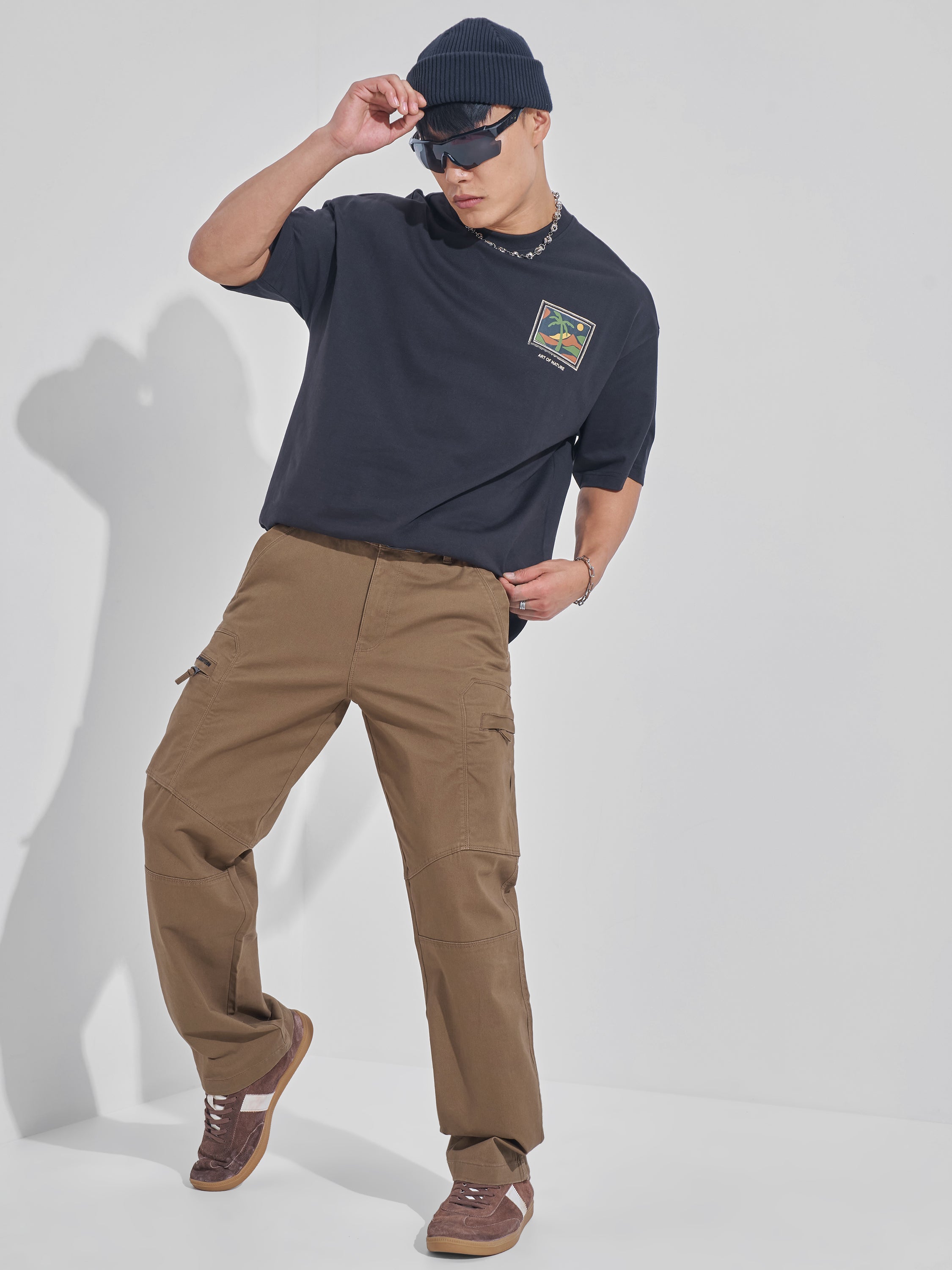 Highlander Men Brown Relaxed Fit Solid Cargos - Brown - Image 2