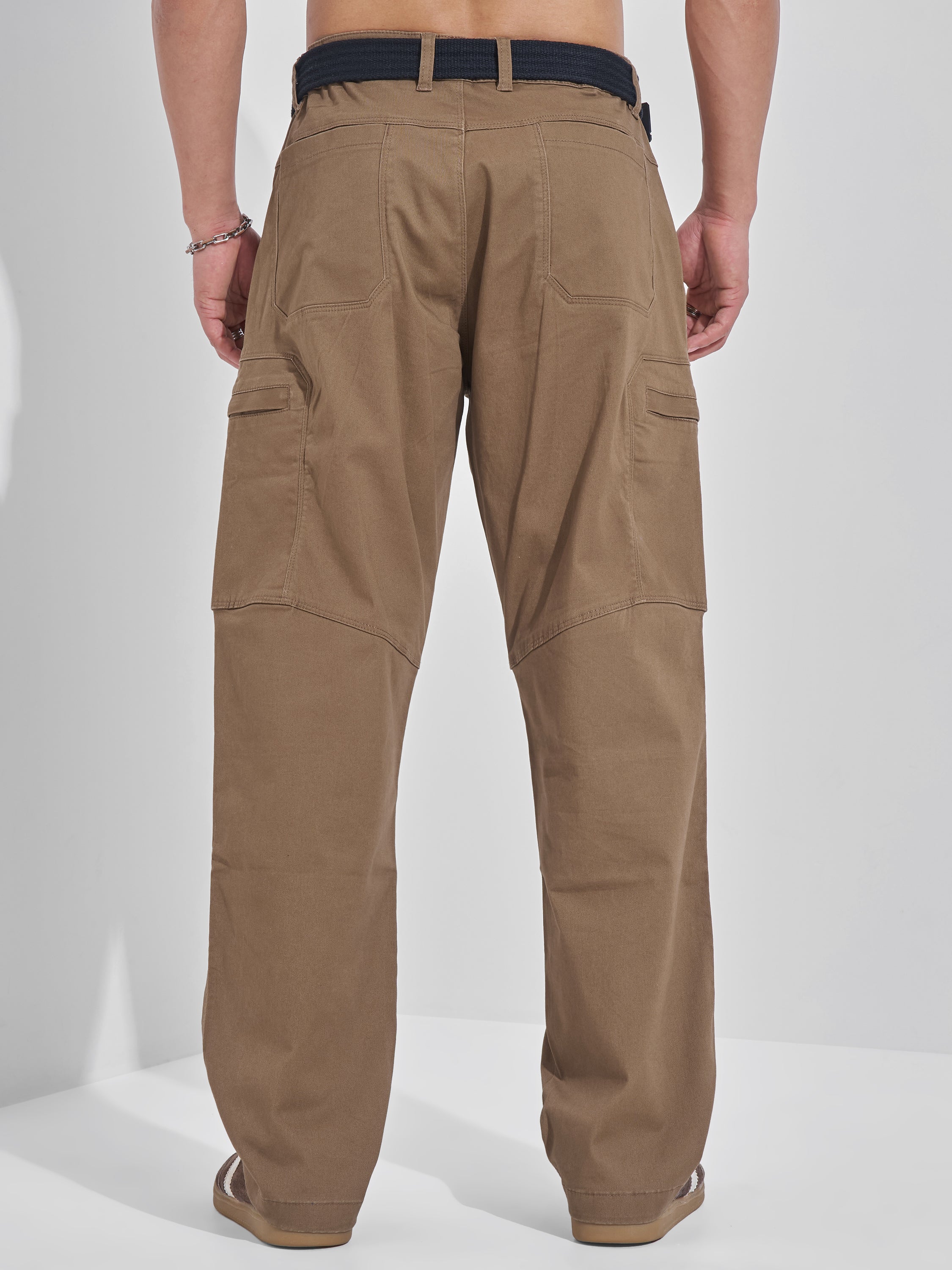 Highlander Men Brown Relaxed Fit Solid Cargos - Brown - Image 3